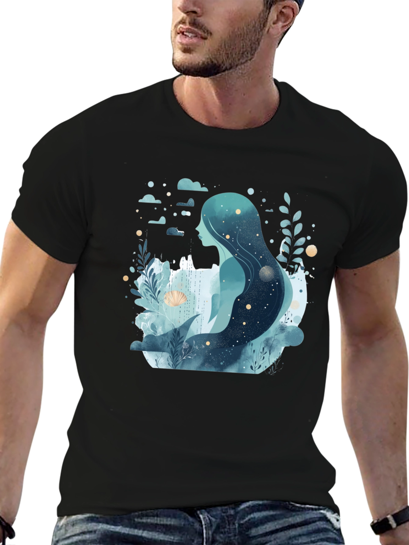 Black Celestial Mermaid Graphic Tee - Black view 6