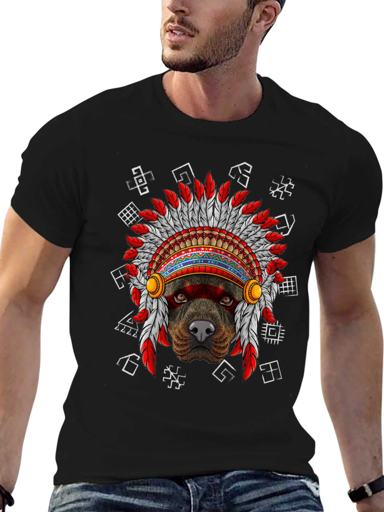 Black Dog in Headdress Graphic Tee - Novelty Dog Lover Shirt view 6
