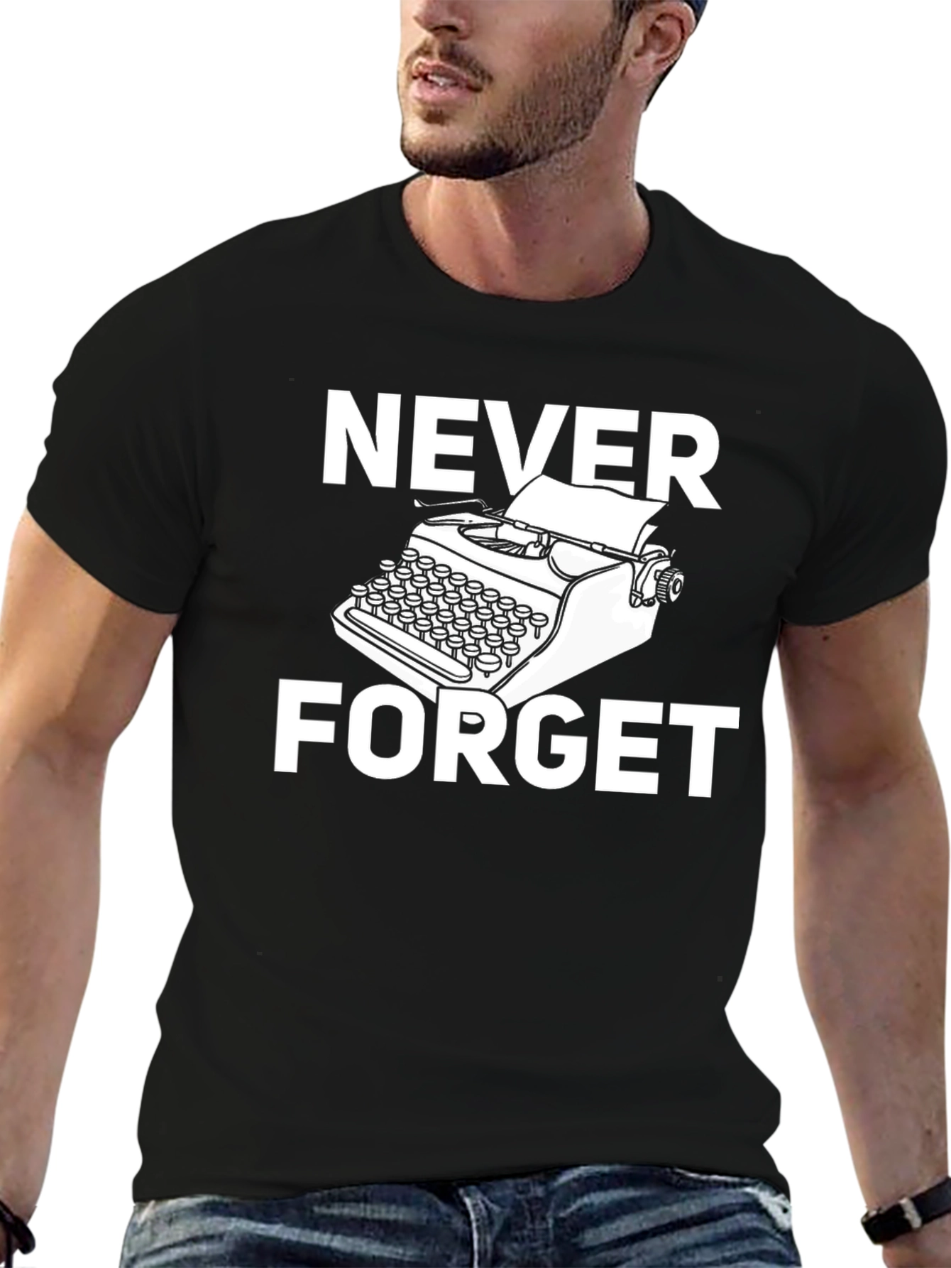 Black Never Forget Typewriter Graphic Tee - Retro Novelty Shirt view 6