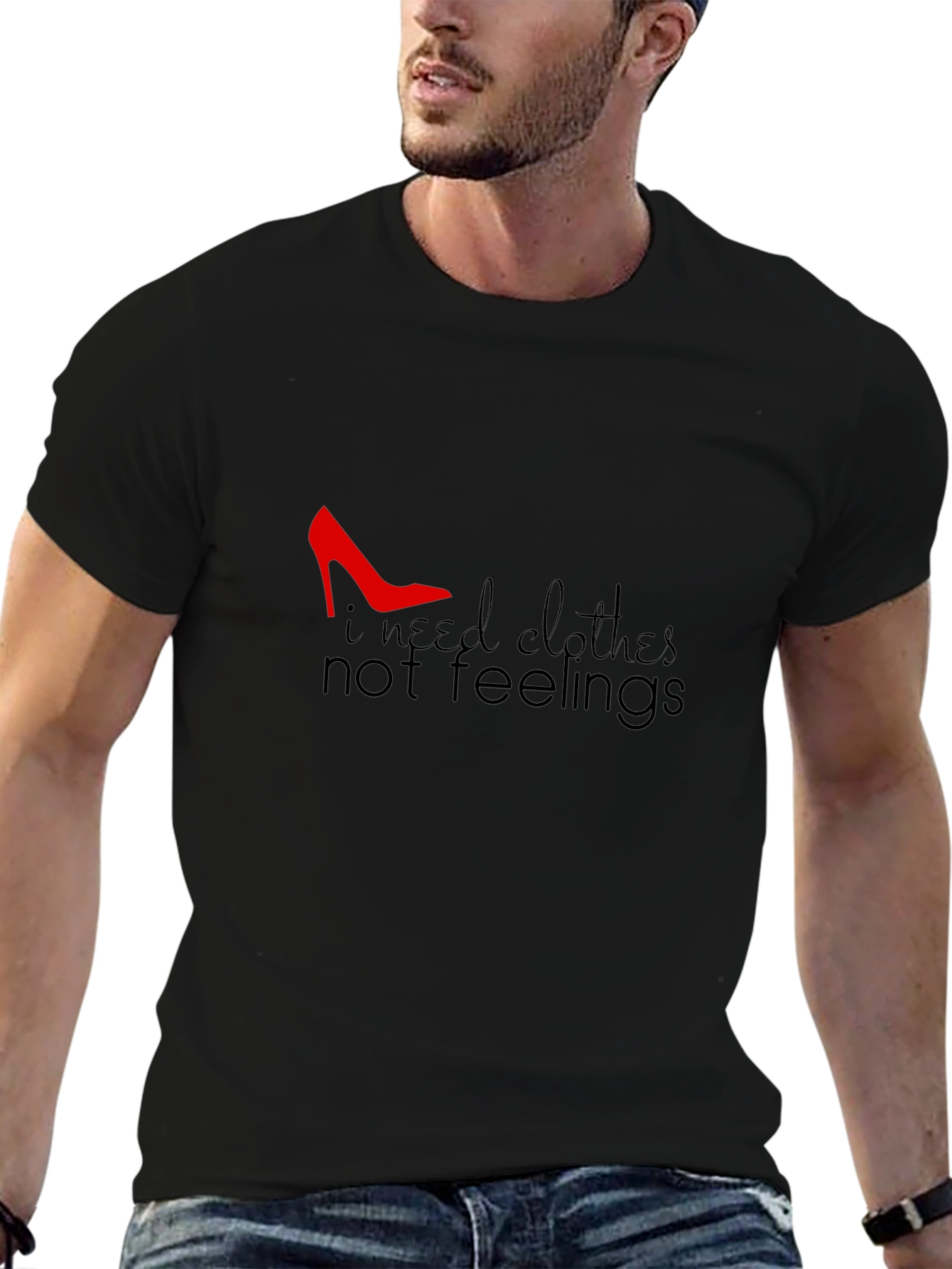 Black I Need Clothes Not Feelings T-Shirt - Black view 6