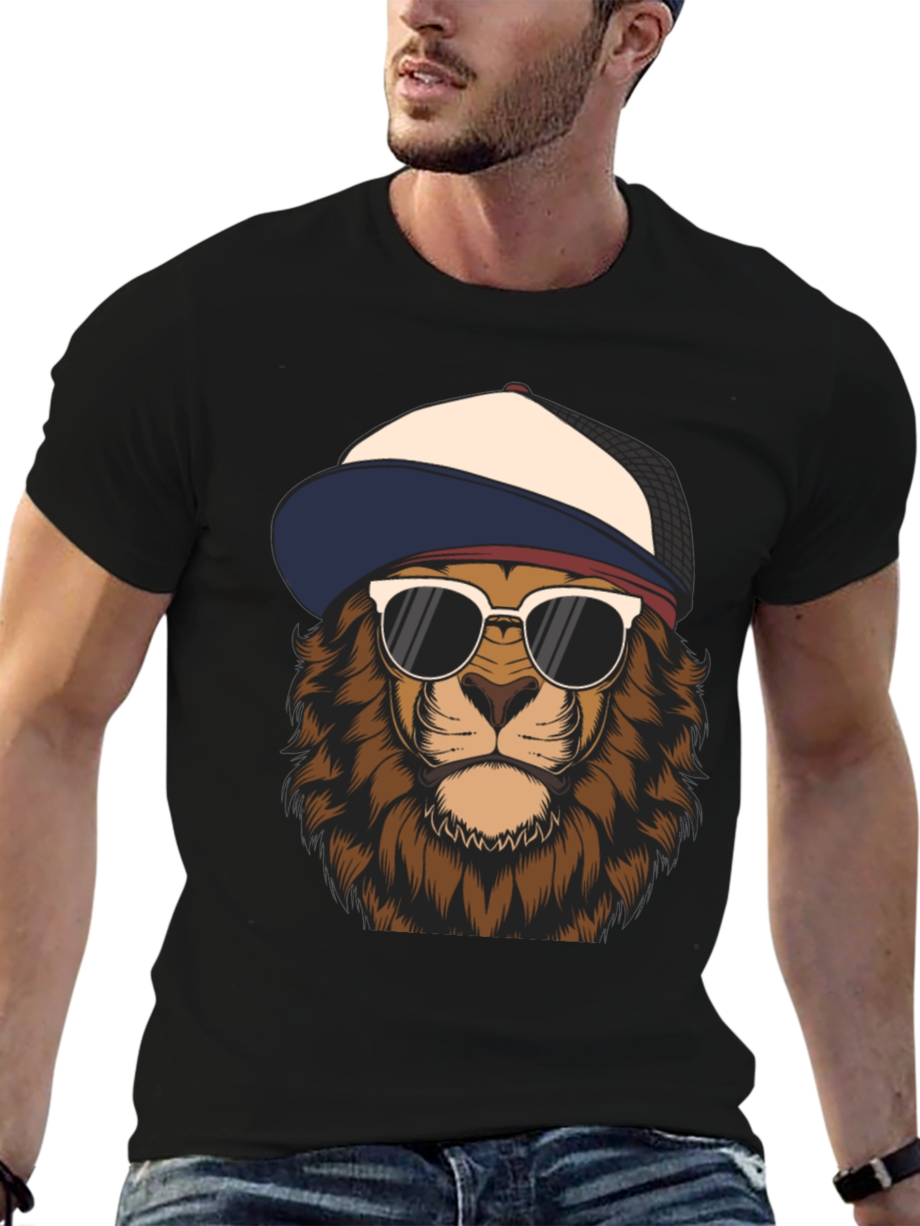 Black Cool Lion Graphic Tee - Trendy Urban Style view 6