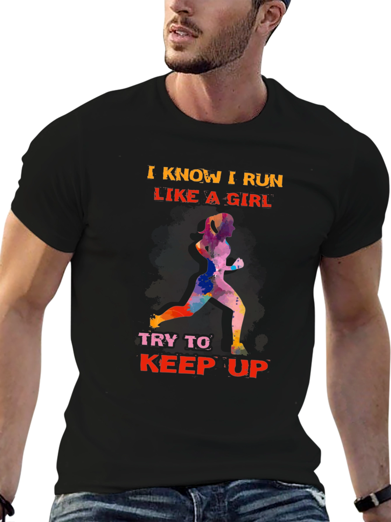 Black I Run Like a Girl T-Shirt view 6