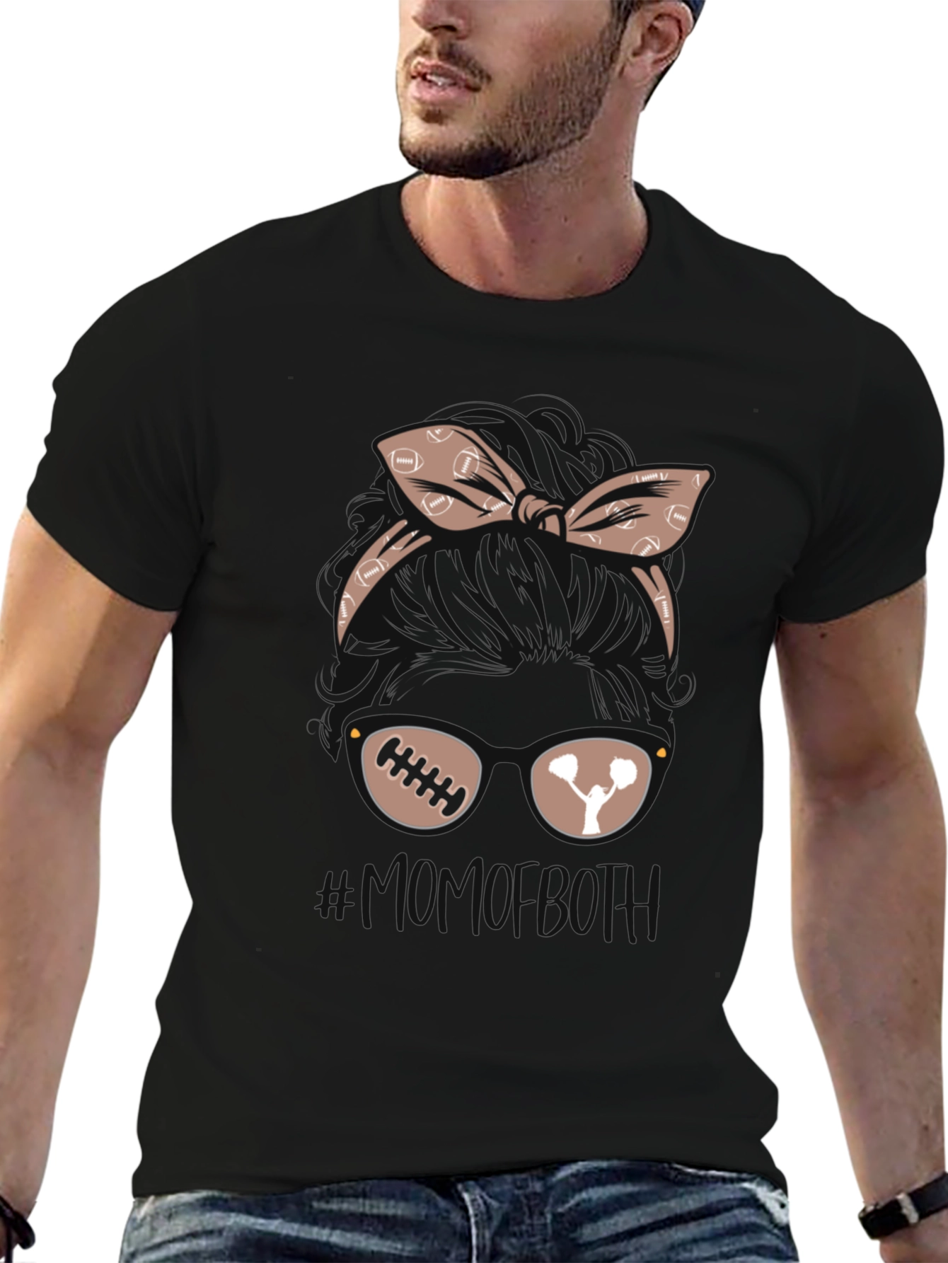Black Football & Cheer Mom Graphic Tee view 6