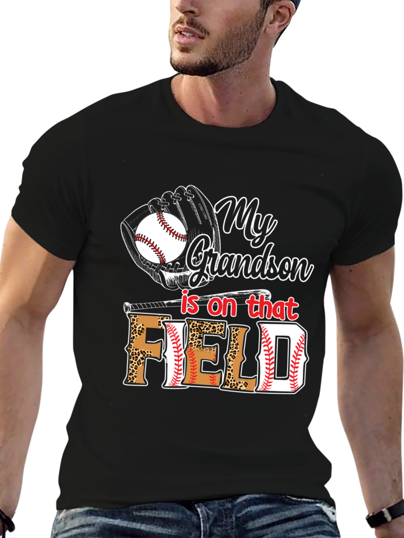 Black My Grandson Is On That Field Baseball T-Shirt view 6