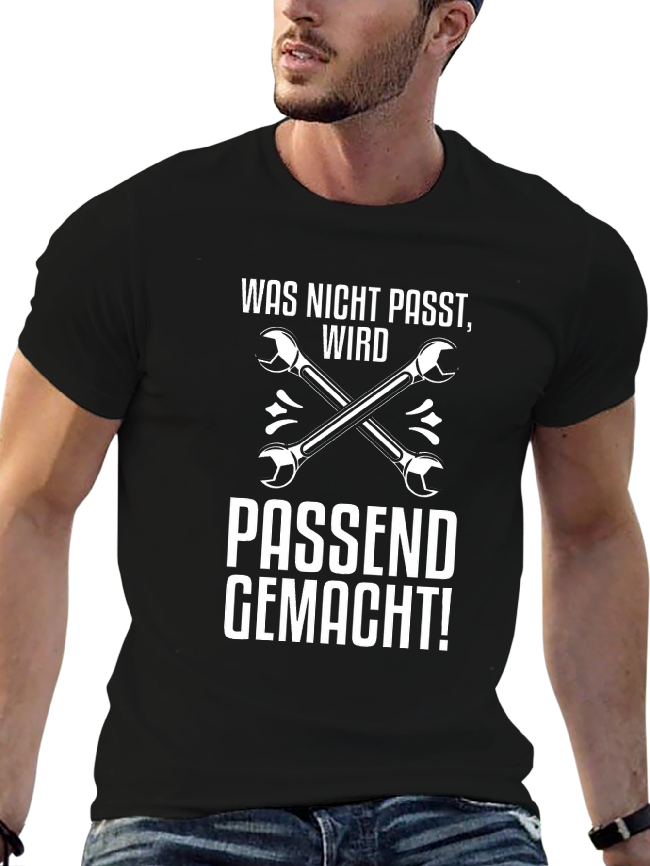 Black Black Wrench Graphic Tee - "Was Nicht Passt" Design view 6