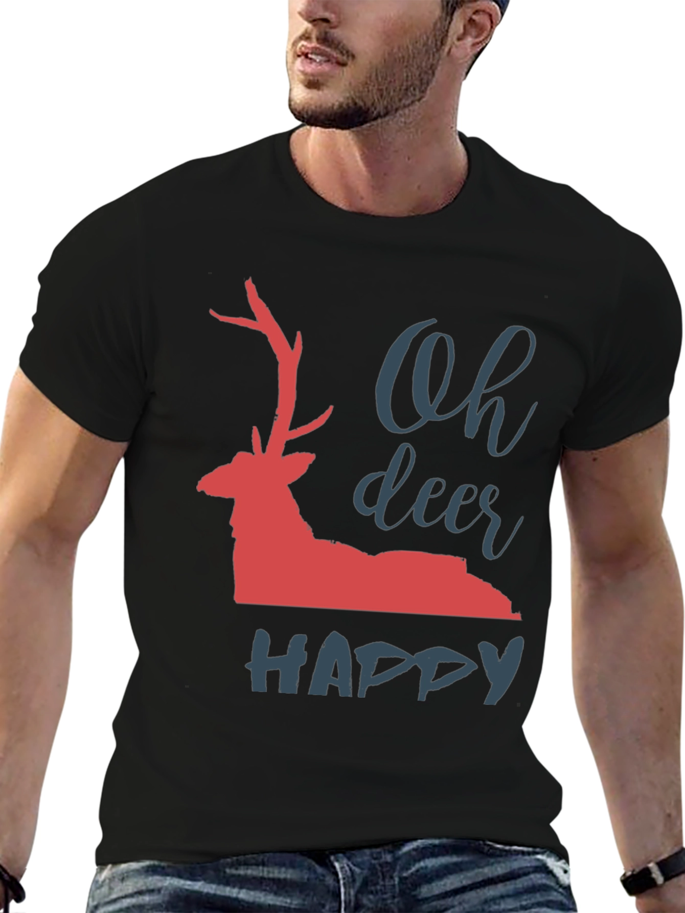 Black Oh Deer Happy T-Shirt view 6