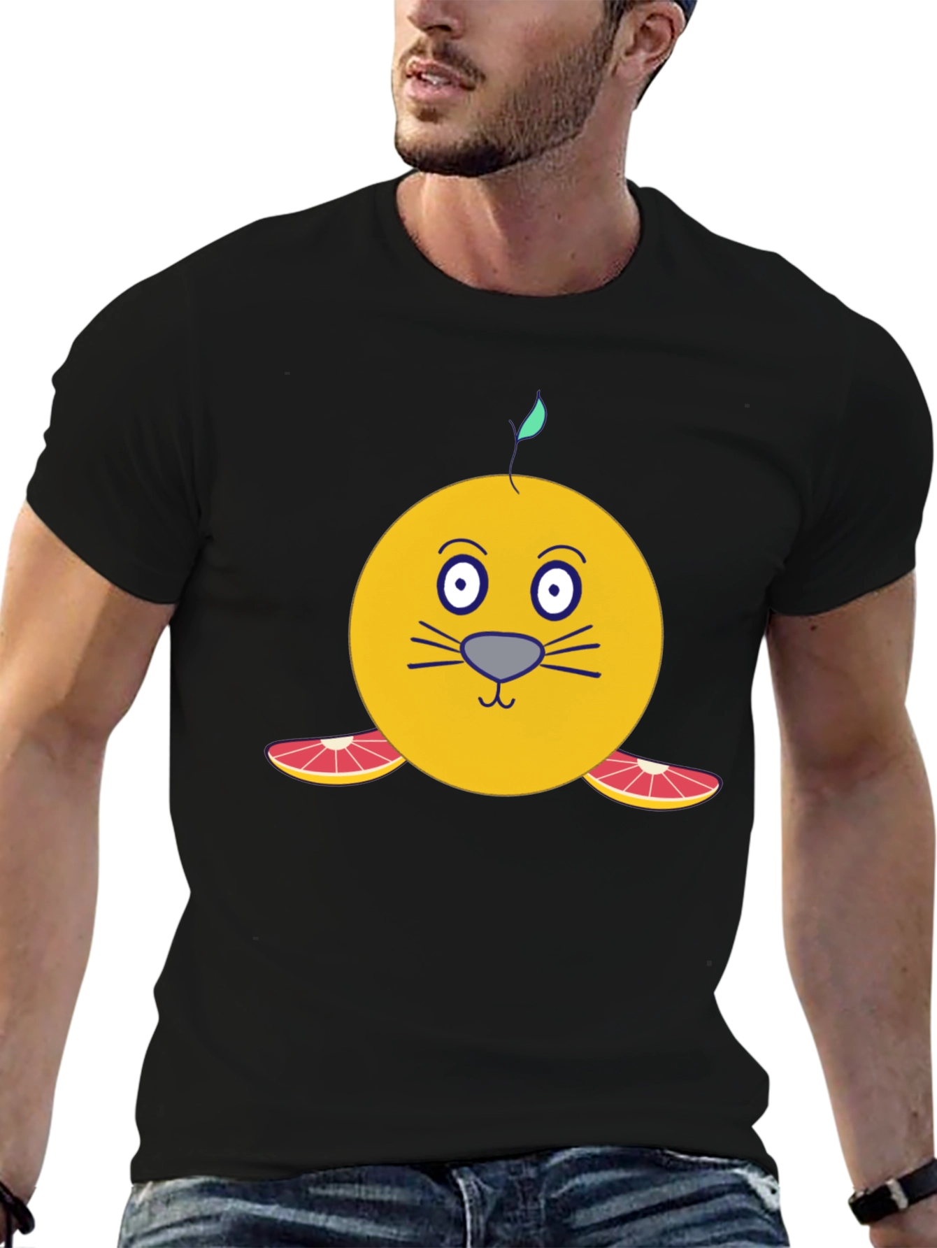 Black Citrus Seal Graphic T-Shirt - Unique Cartoon Design view 6