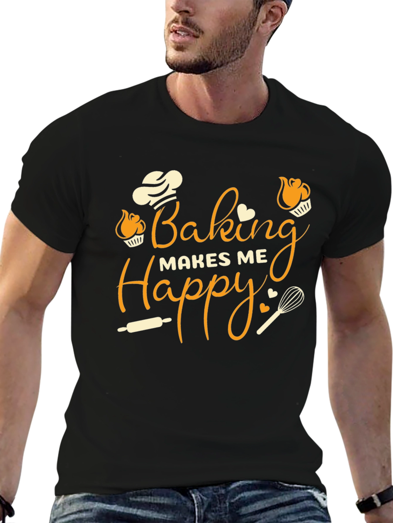 Black Baking Makes Me Happy Graphic T-Shirt view 6