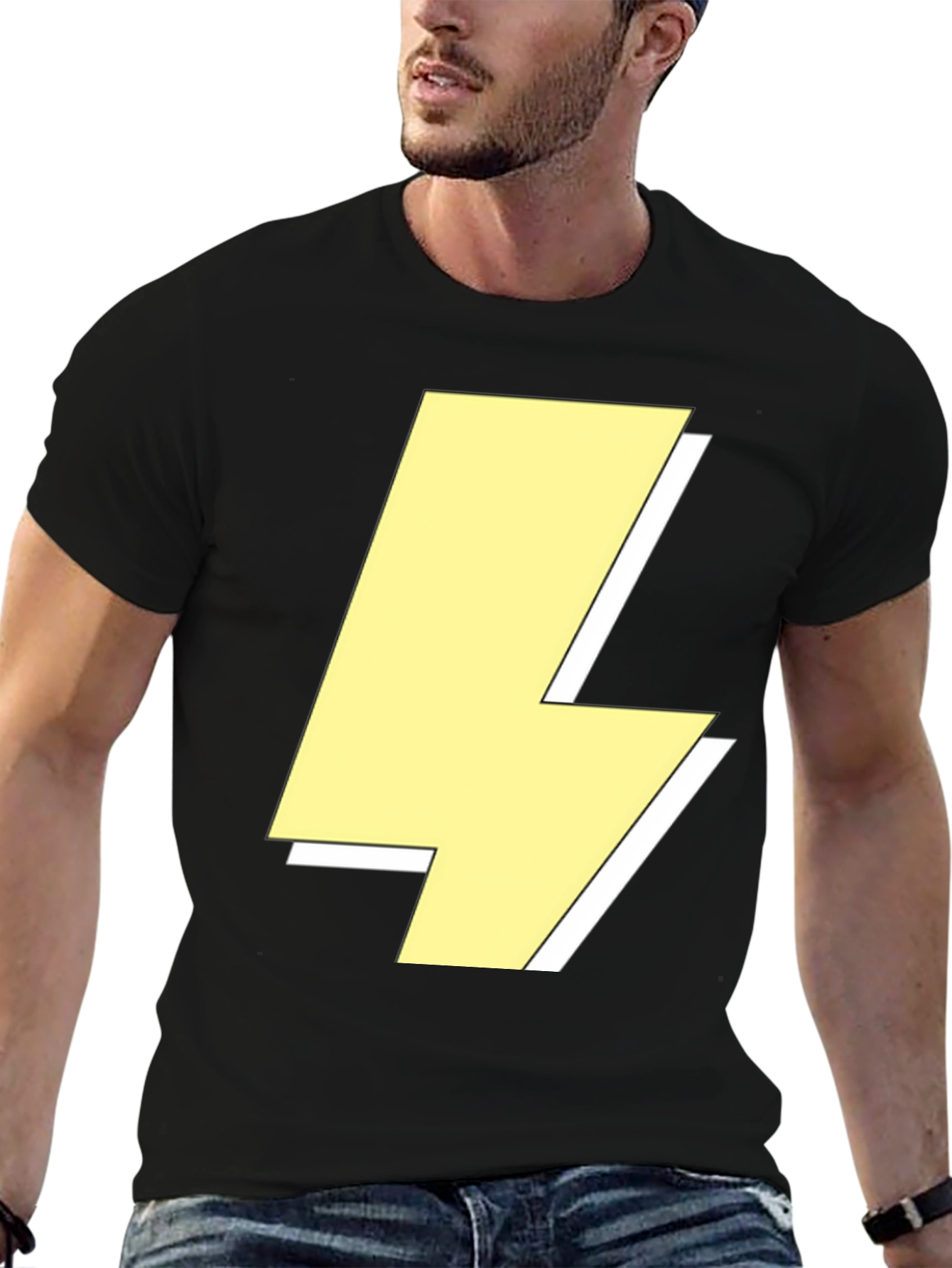 Black Lightning Bolt Graphic Tee - Black Crew Neck Shirt view 6