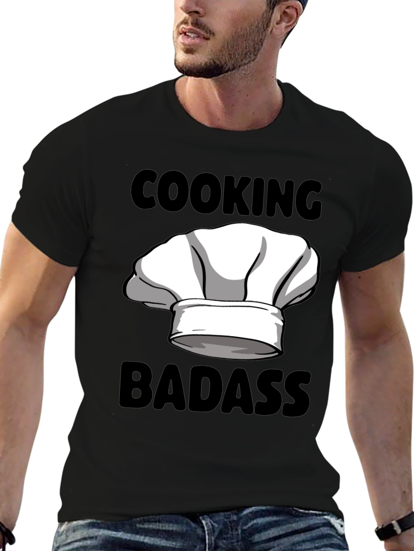 Black Cooking Badass Graphic Tee - Chef's Hat Humor view 6