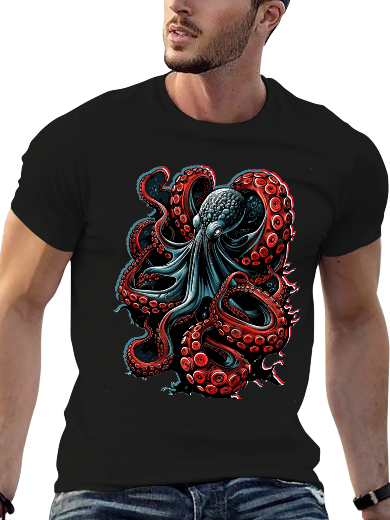 Black Octopus Graphic T-Shirt - Unique Design view 6