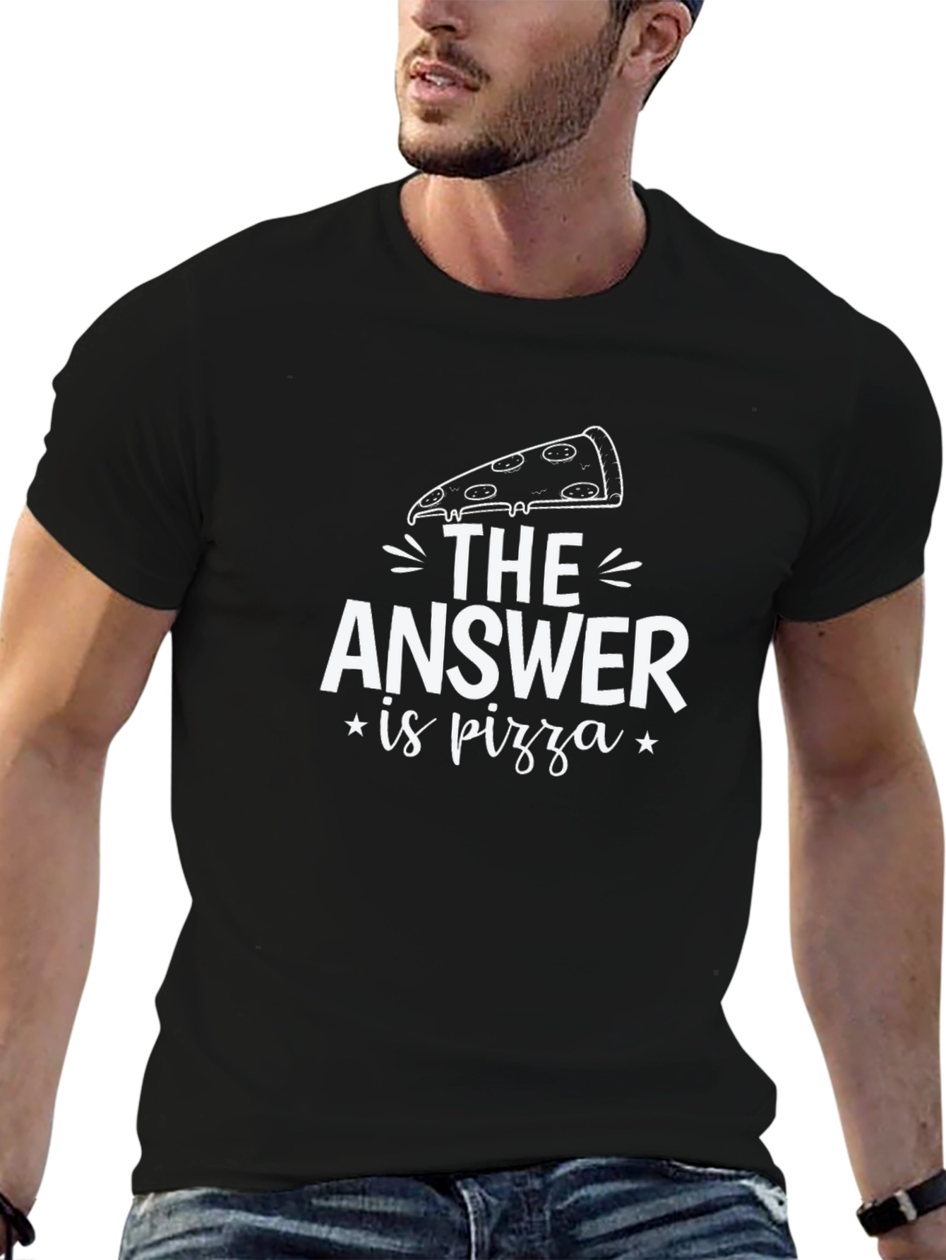 Black Pizza Answer Graphic Tee - Funny Unisex T-Shirt view 6