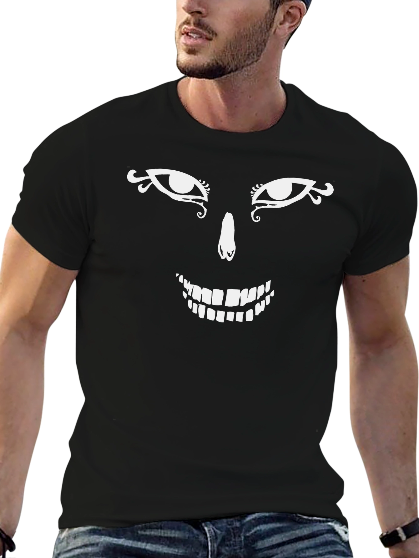 Black Men's Graphic Tee: Funky Face Design view 6