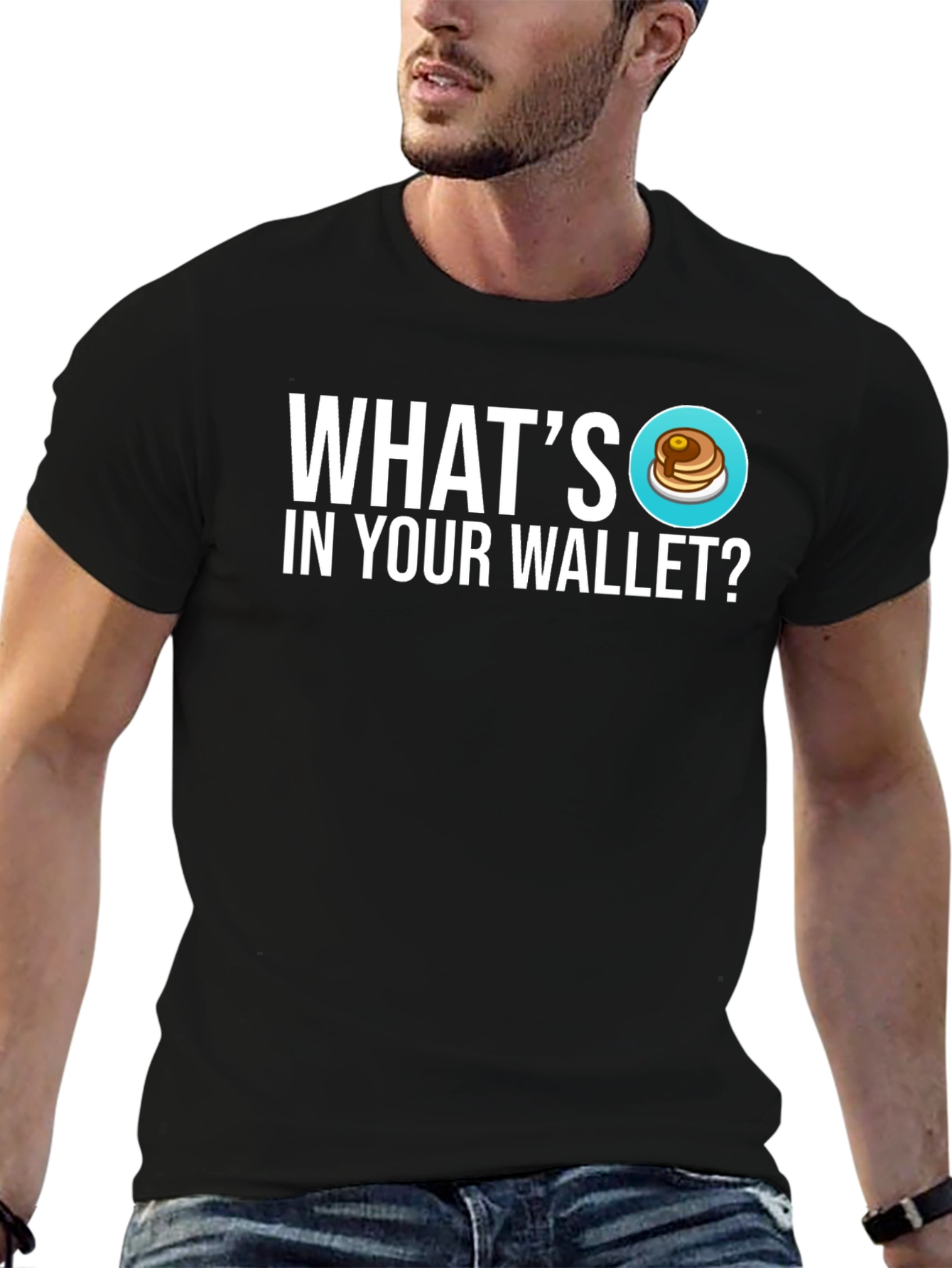 Black Pancake Wallet T-Shirt - What's In Your Wallet Tee view 6