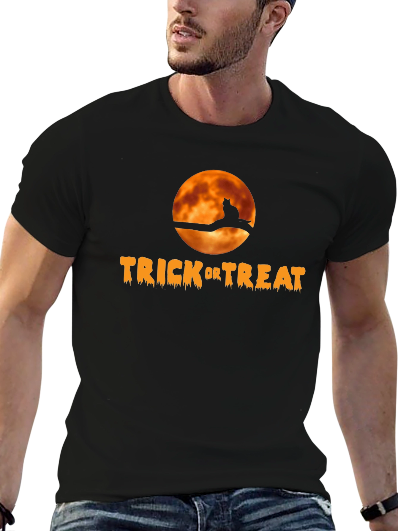 Black Halloween Trick or Treat Cat T-Shirt view 6