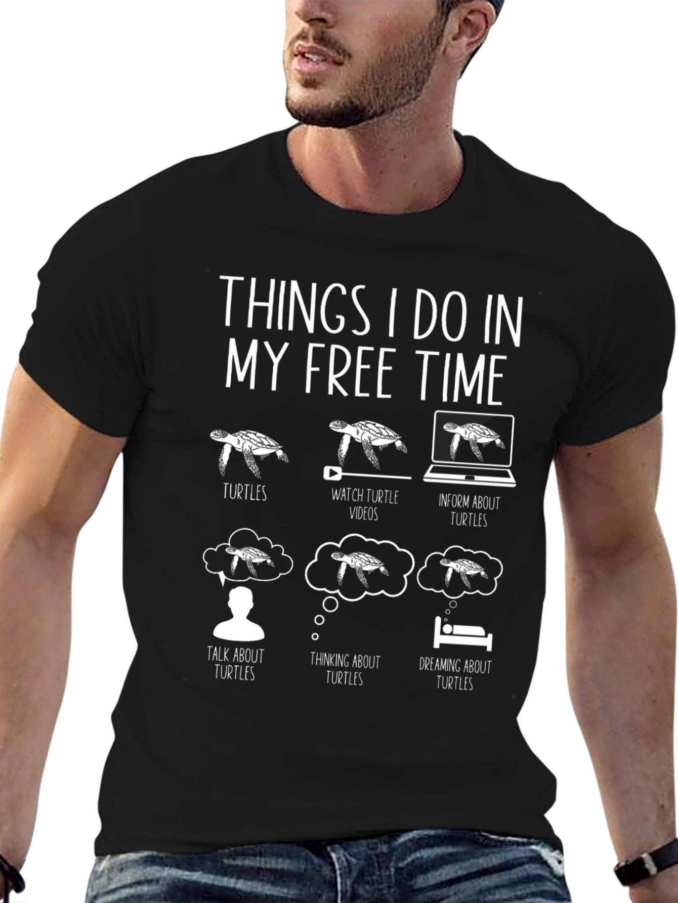 Black Turtle Lover T-Shirt: My Free Time Hobbies view 6