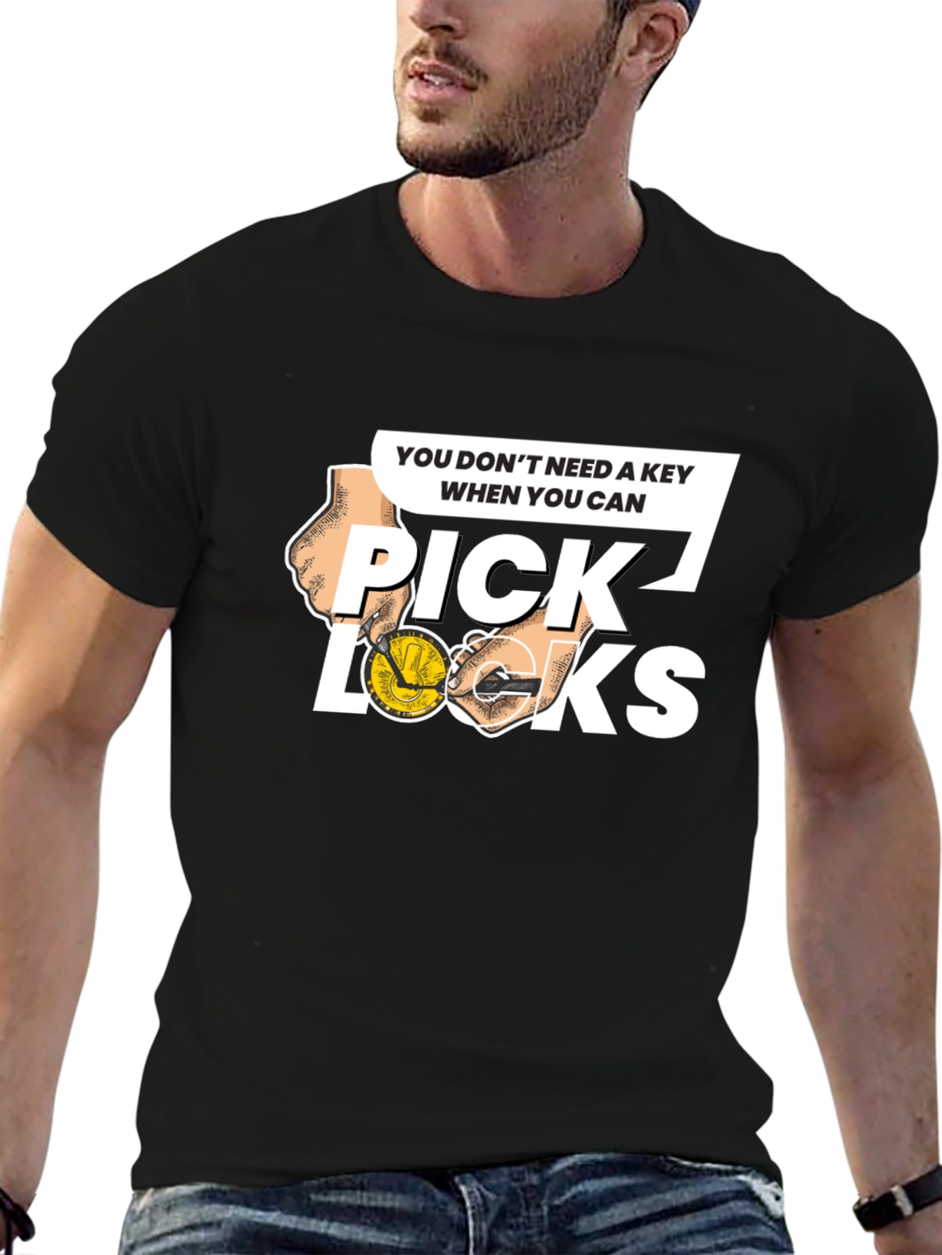 Black Pick Locks Graphic Tee - Locksmith Humor T-Shirt view 6