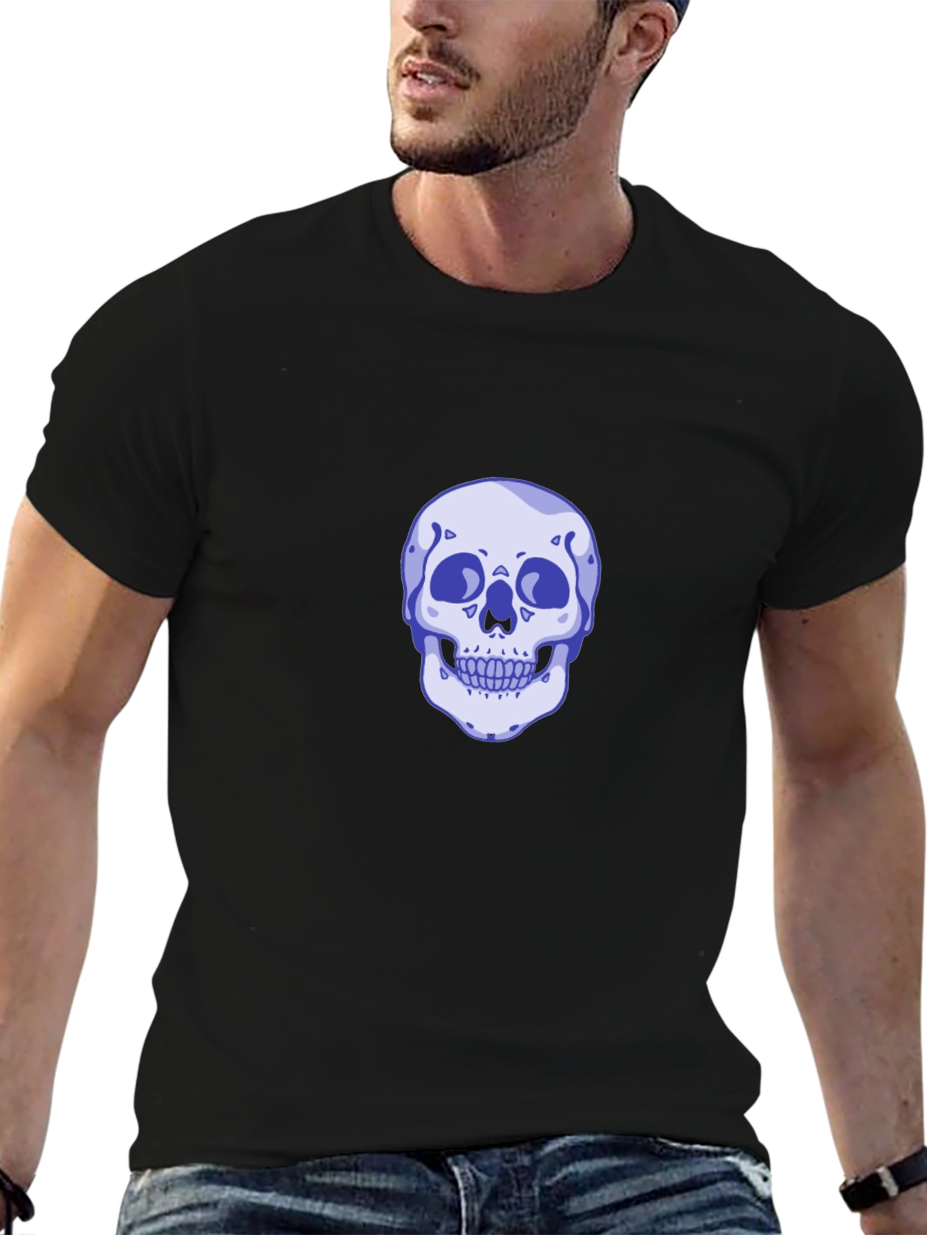 Black Skull Graphic Tee - Men's Casual Black T-Shirt view 6