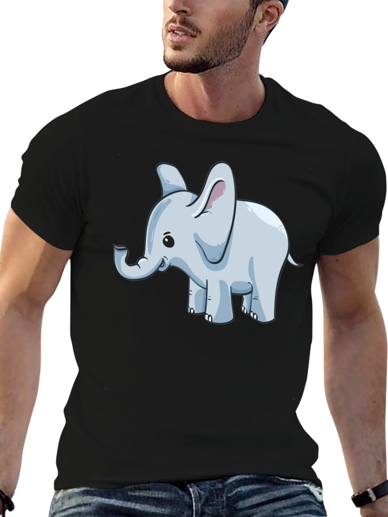 Black Cute Elephant Graphic Tee - Black Cotton Blend view 6