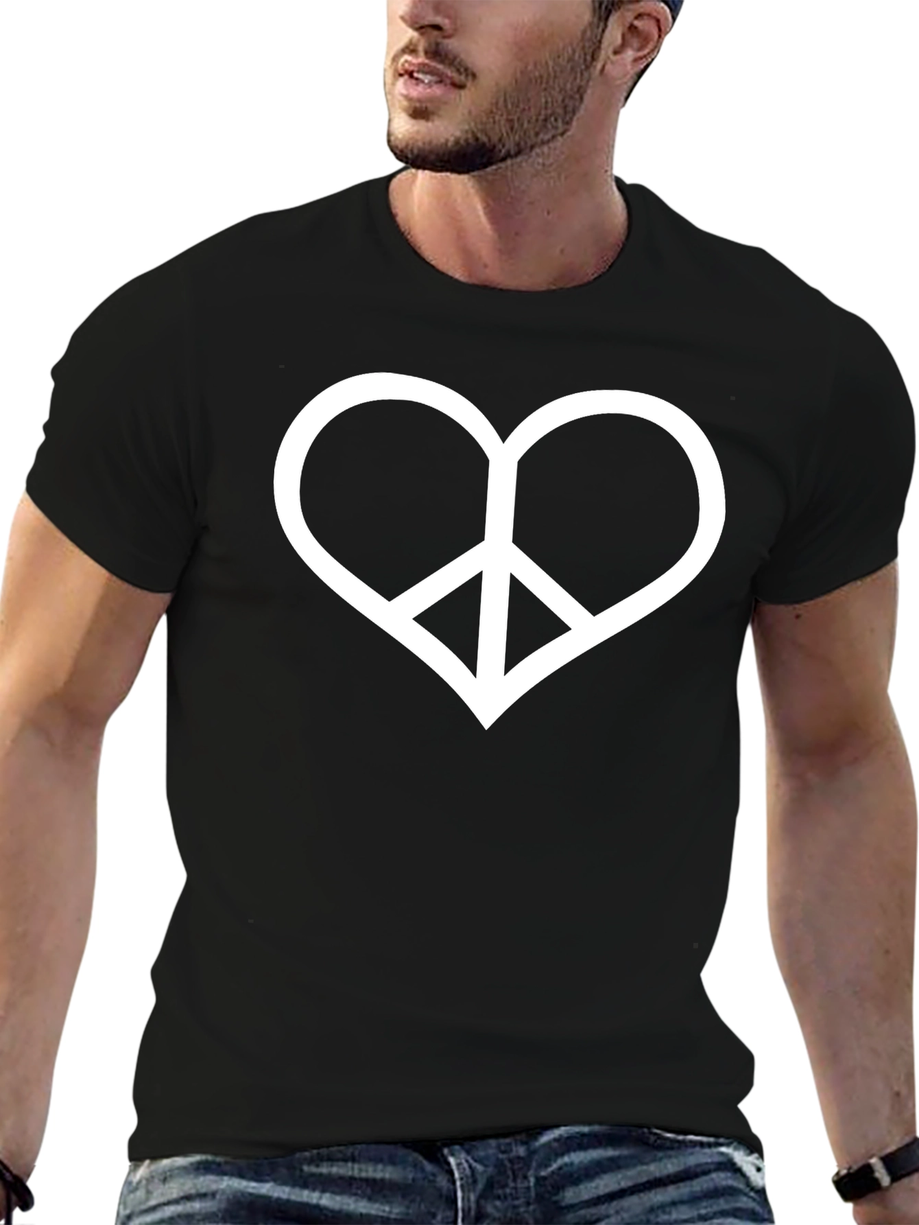 Black Heart Peace Symbol Graphic Tee - Stylish & Comfortable view 6