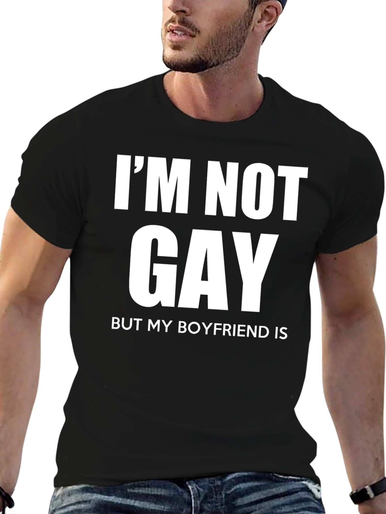 Black Funny I'm Not Gay But My Boyfriend Is T-Shirt view 6