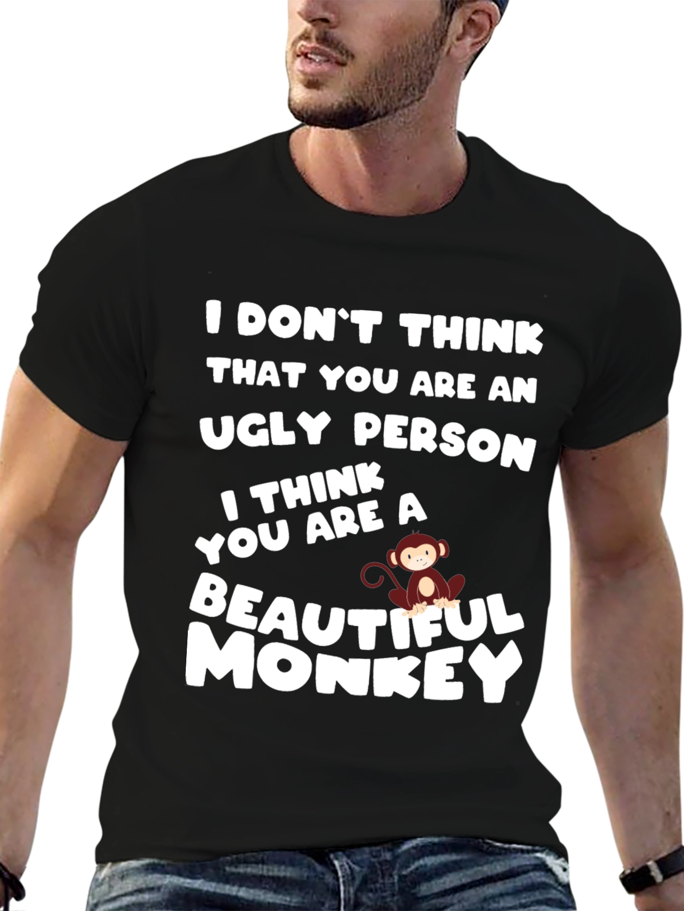 Black Funny Monkey T-Shirt - Beautiful Monkey Design view 6