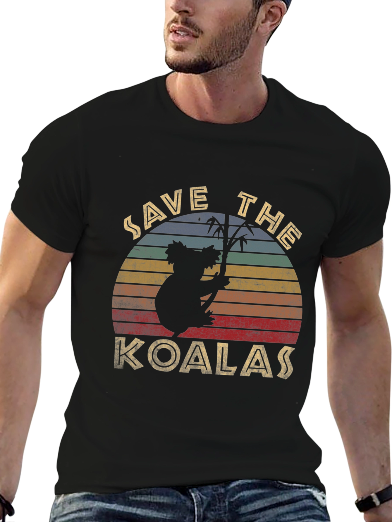 Black Save the Koalas Retro Style Graphic T-Shirt view 6