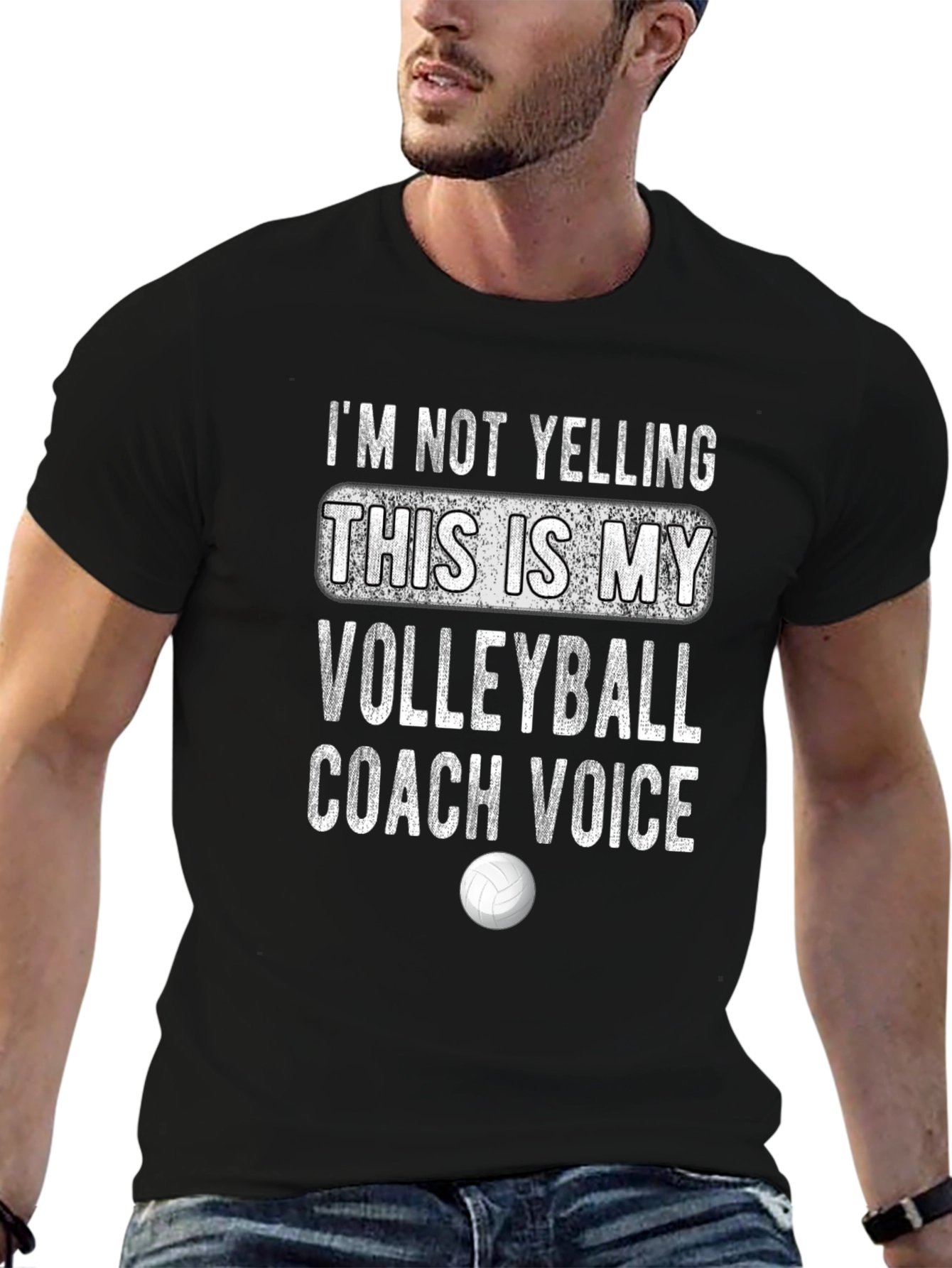 Black Volleyball Coach T-Shirt - I'm Not Yelling Funny Tee view 6