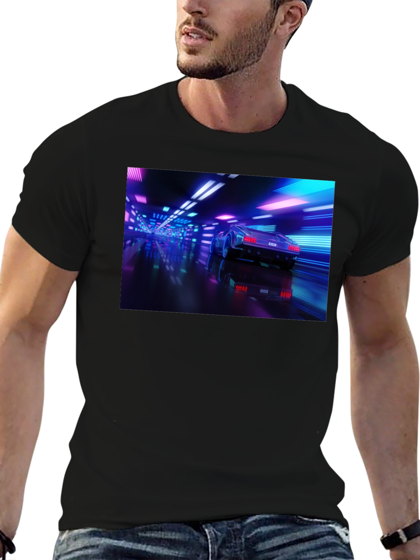 Black Neon Car T-Shirt - Futuristic Style view 6