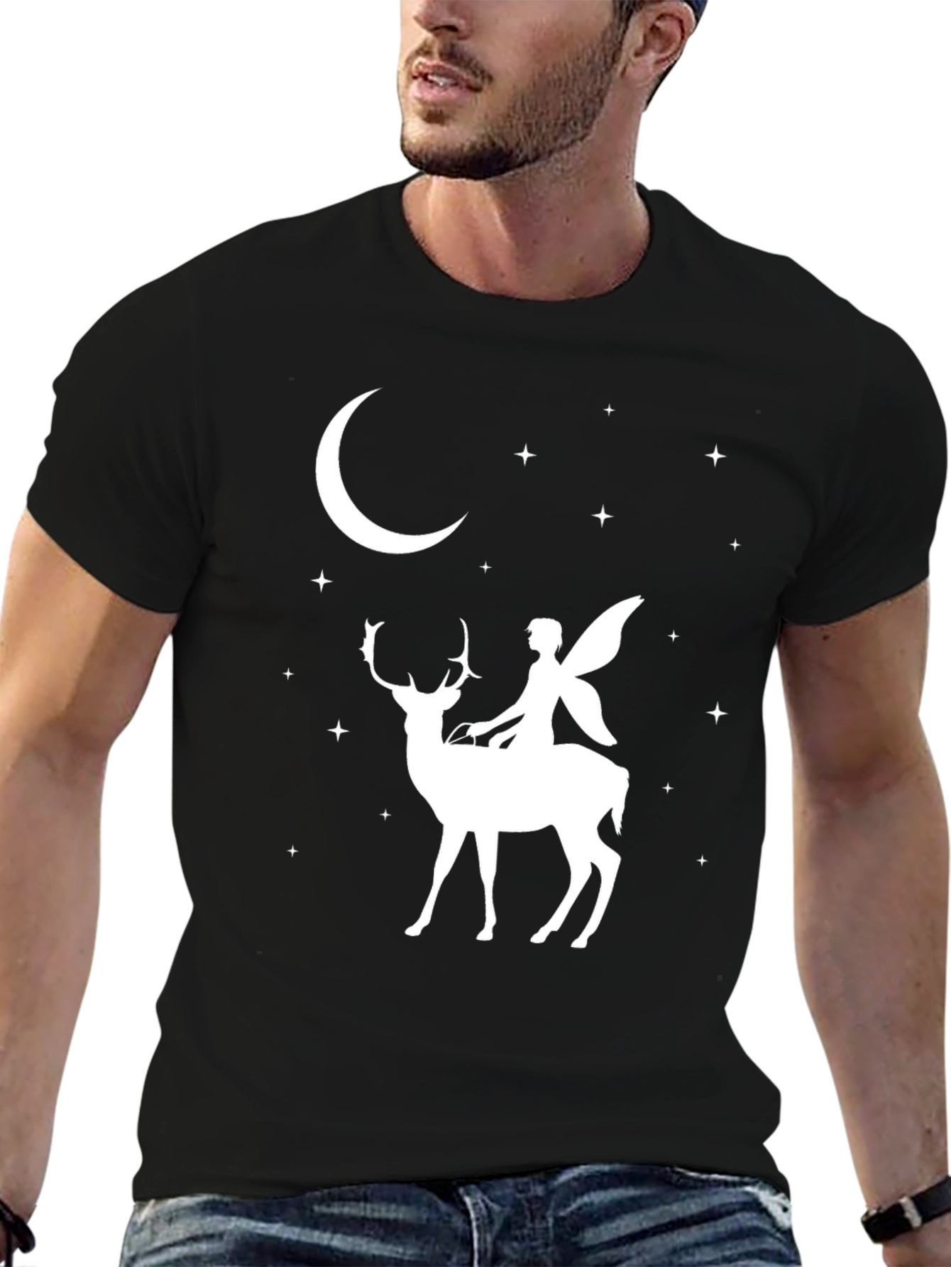 Black Fairy Riding Deer Black T-Shirt view 6