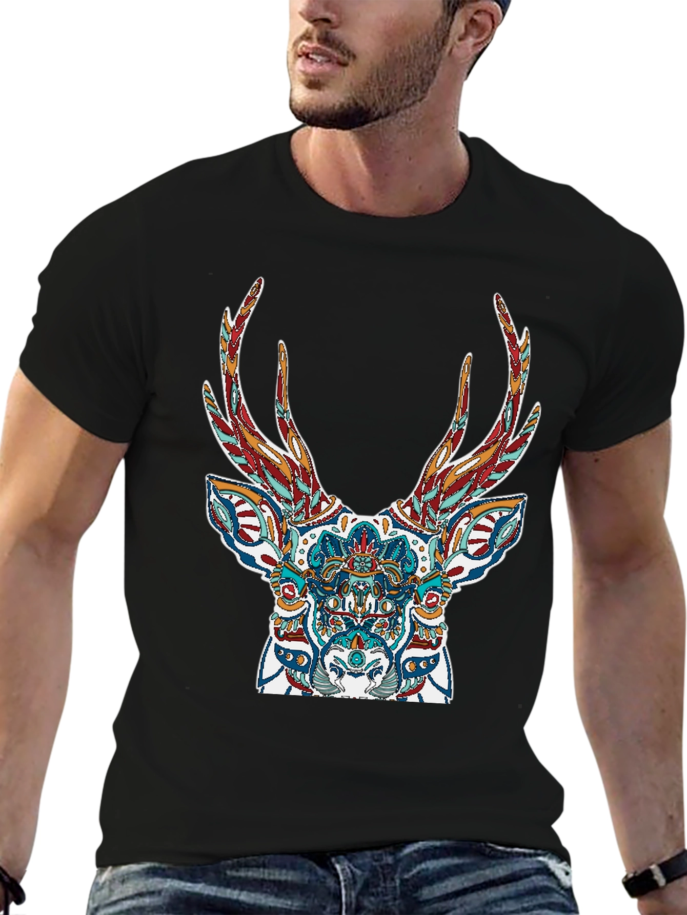 Black Deer Graphic Tee - Stylish Men's Black T-Shirt view 6