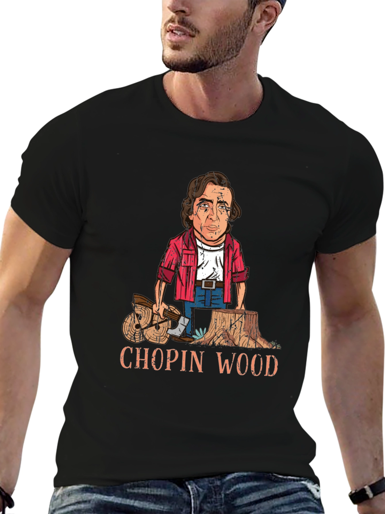Black Chopin Wood Funny Graphic Tee view 6