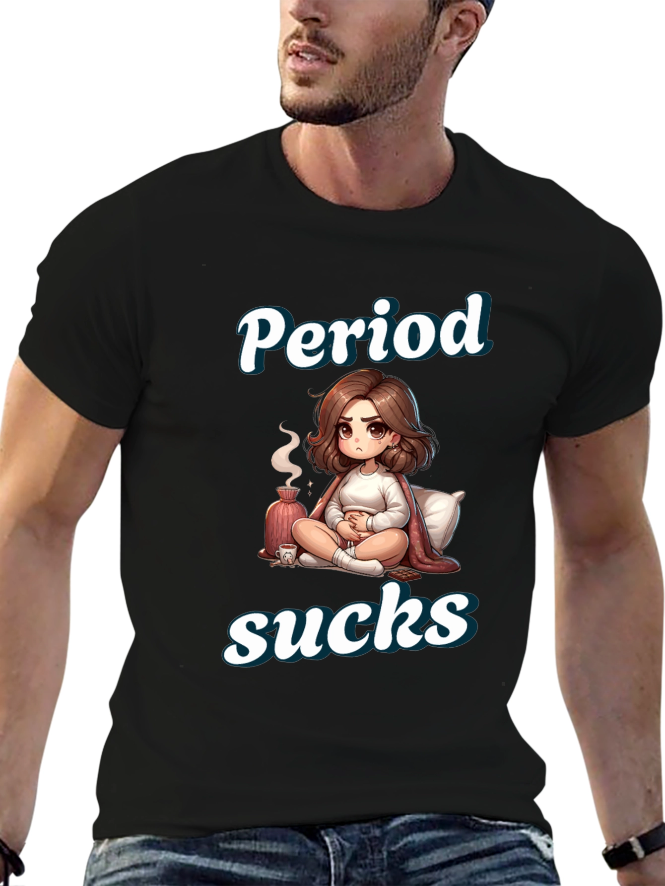 Black Period Sucks Cartoon T-Shirt - Comfortable & Funny view 6