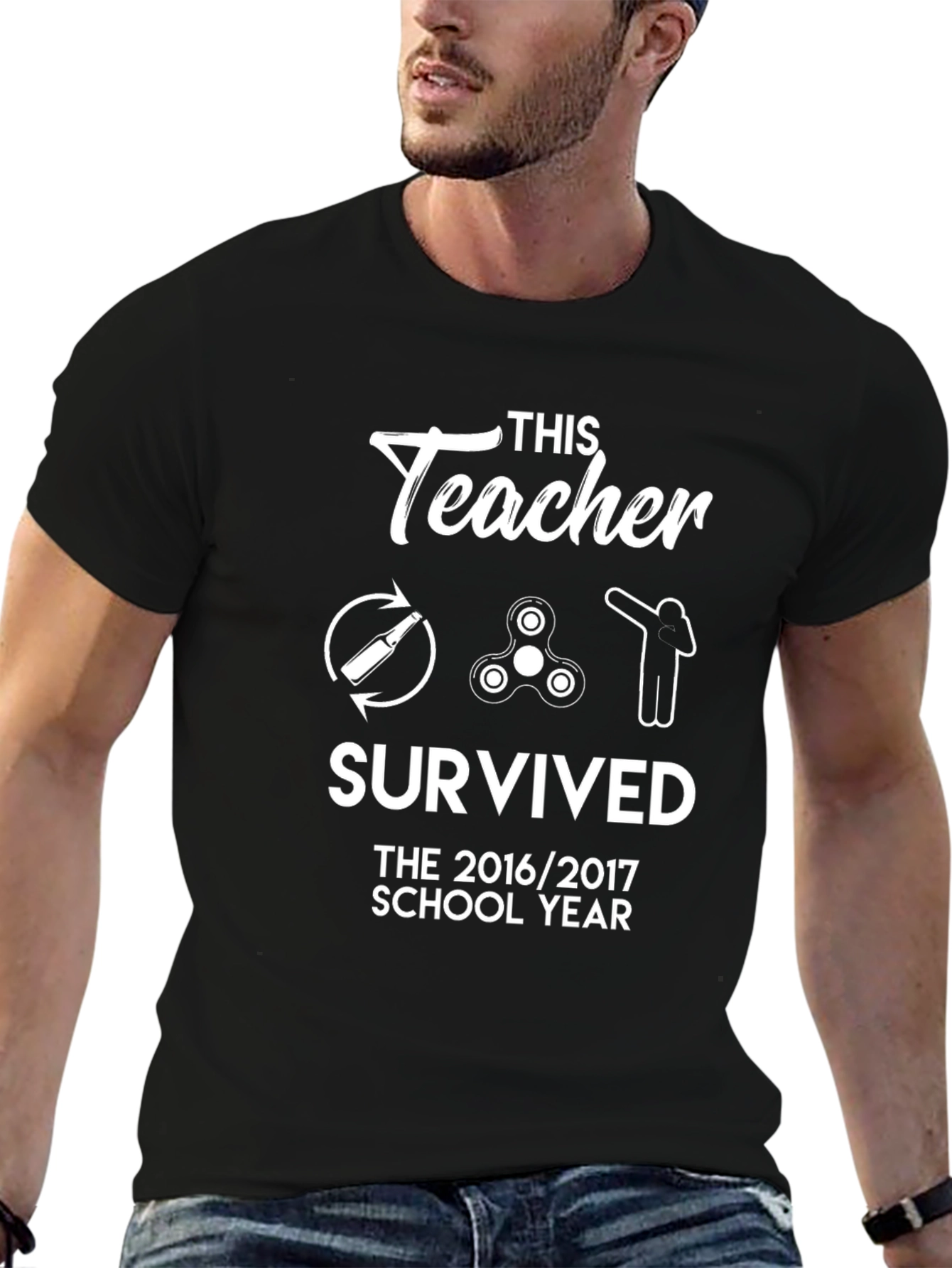 Black Teacher Survived 2016/2017 School Year Black T-Shirt view 6