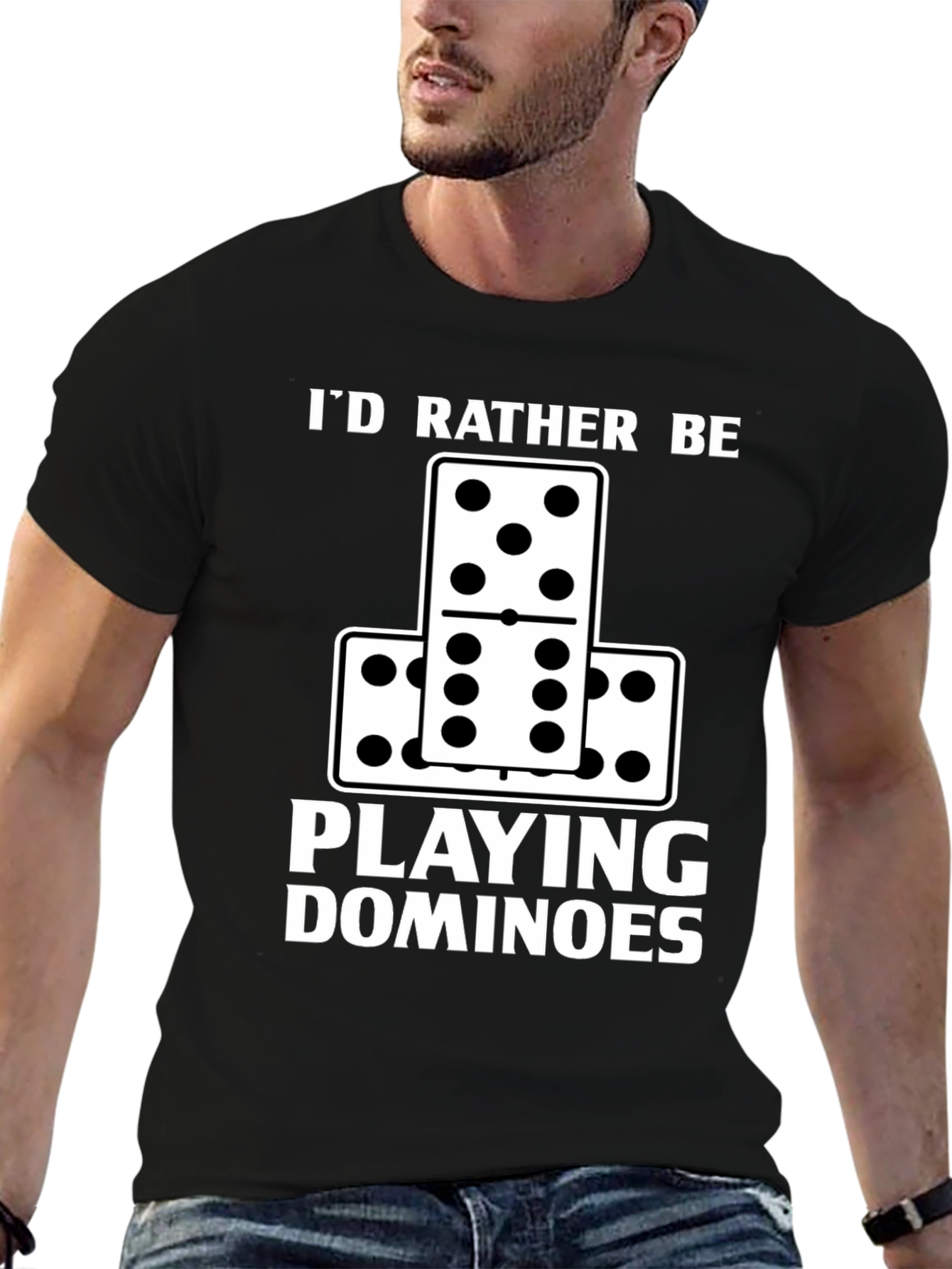 Black I'd Rather Be Playing Dominoes T-Shirt view 6