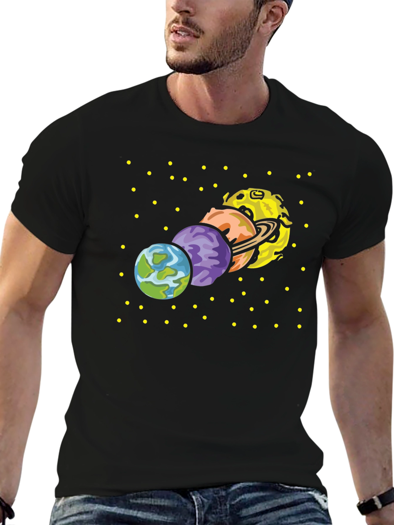 Black Planets Graphic T-Shirt - Space Design view 6