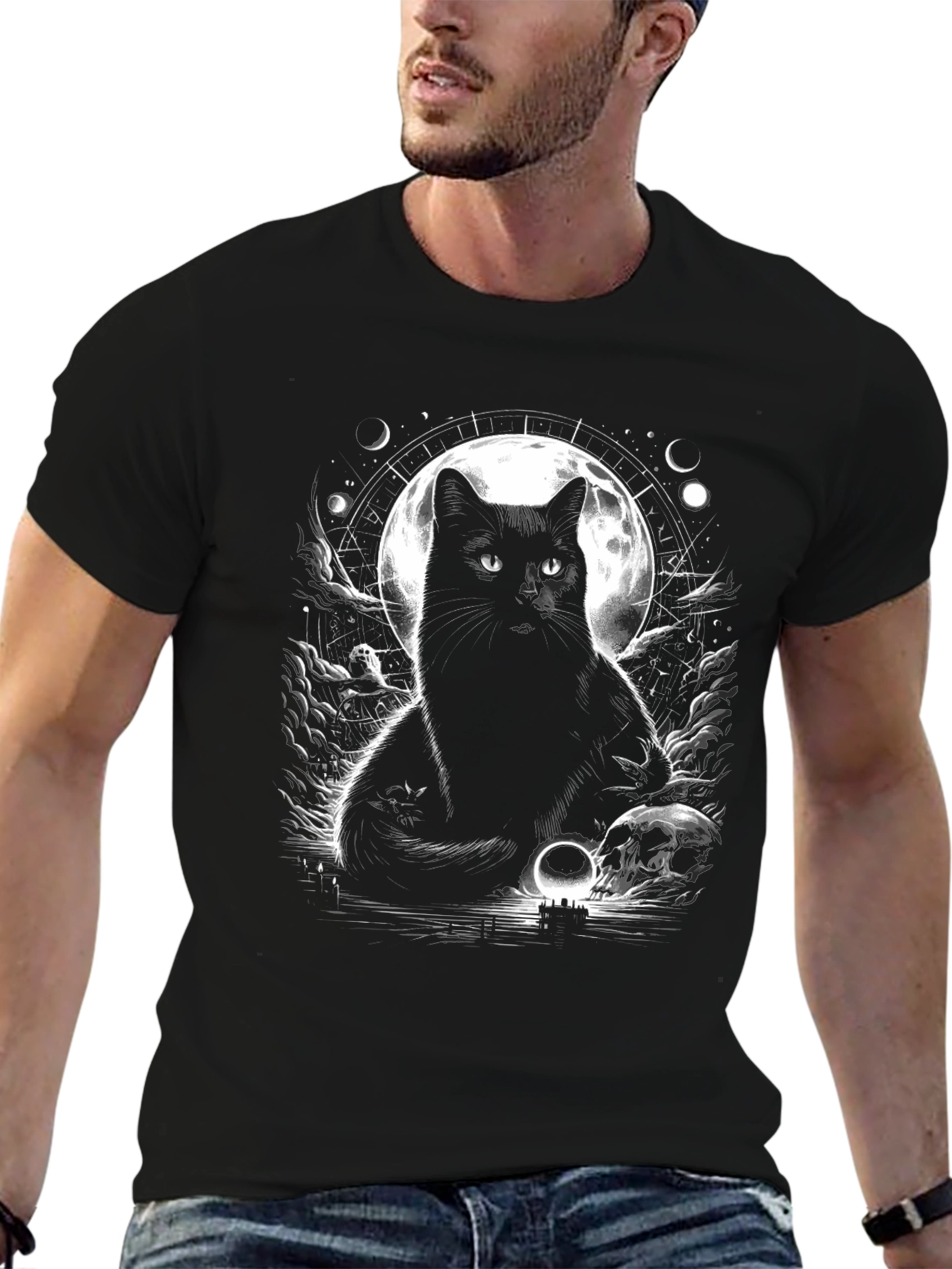 Mystic Cat Graphic Tee - Lunar Black Cat Shirt - 6