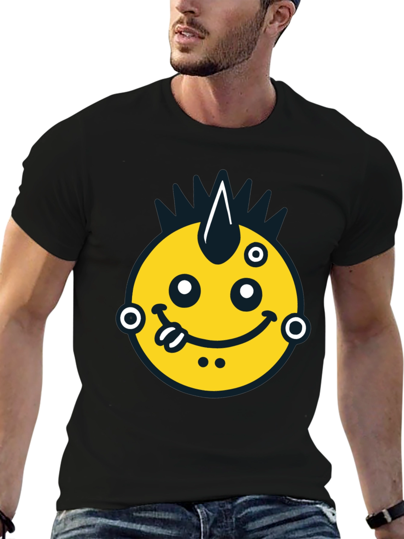 Black Funky Emoji Graphic Tee - Black Cotton T-Shirt view 6
