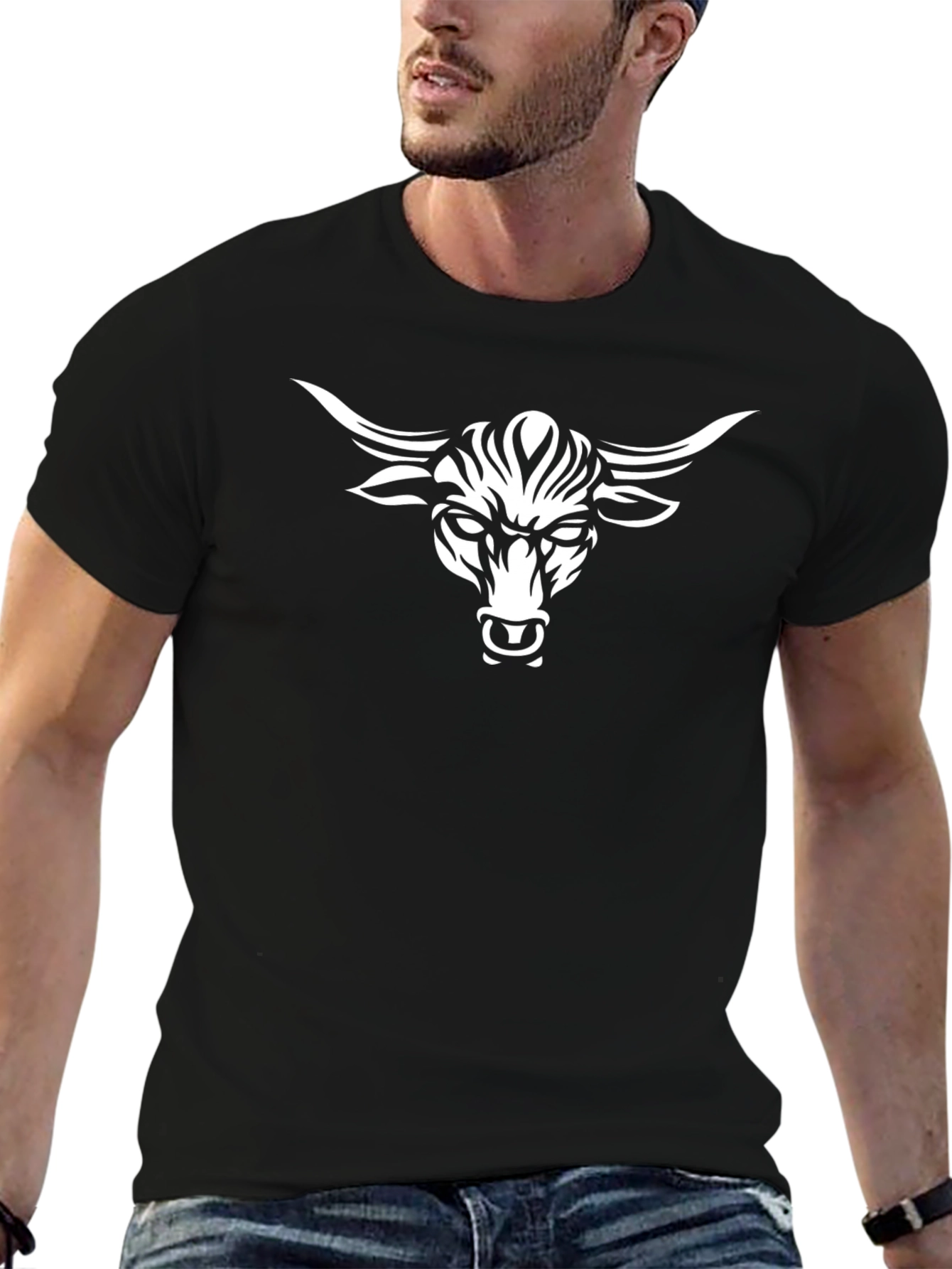 Black Bull Graphic Black T-Shirt for Men view 6