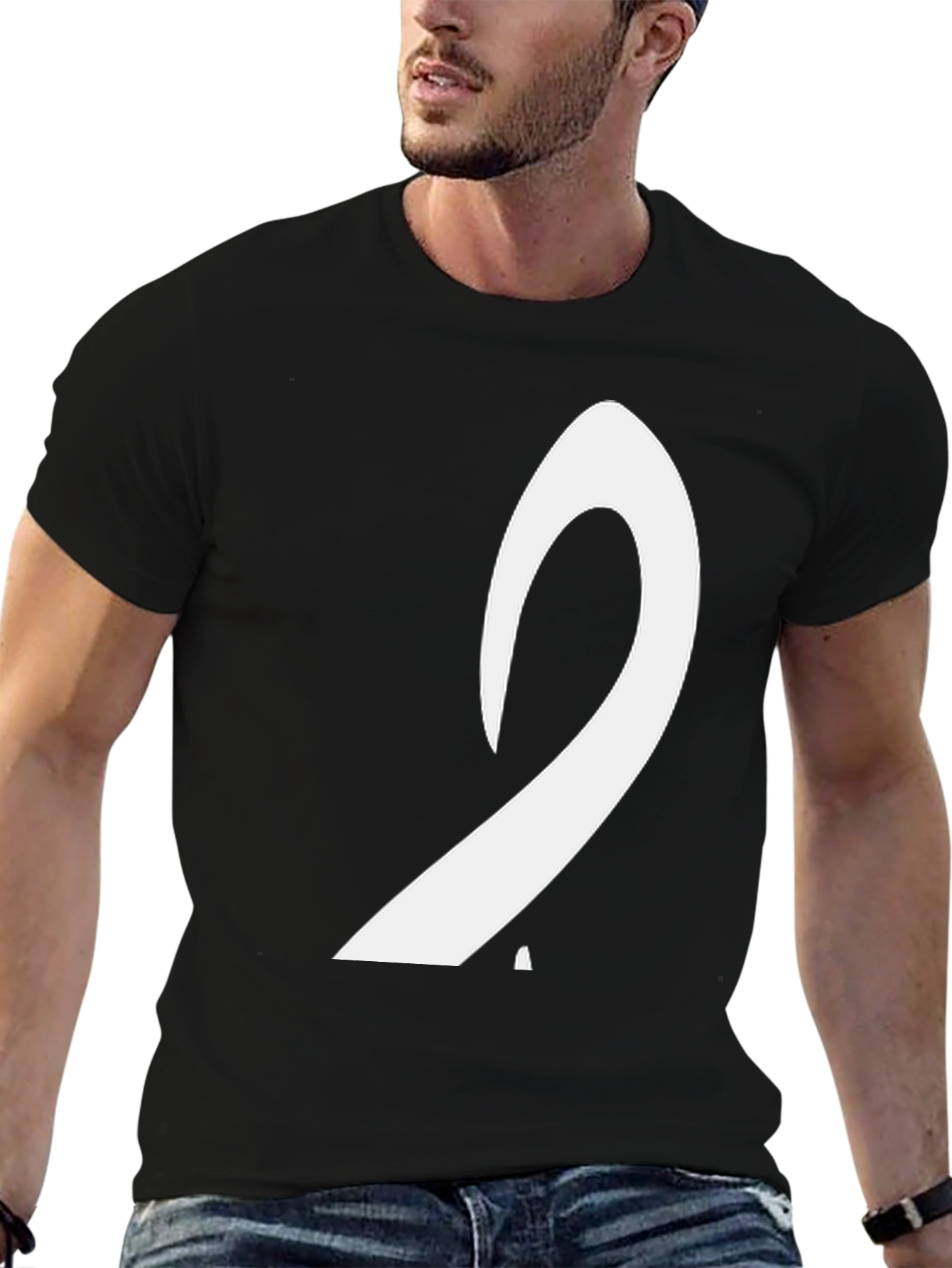 Black Men's Black T-Shirt with White Arabic Letter Design view 6