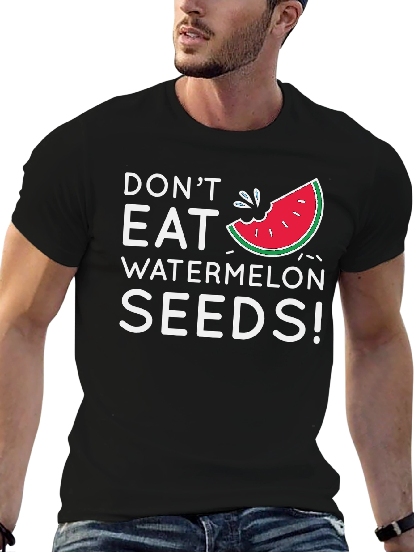 Black Funny "Don't Eat Watermelon Seeds!" Graphic Tee view 6