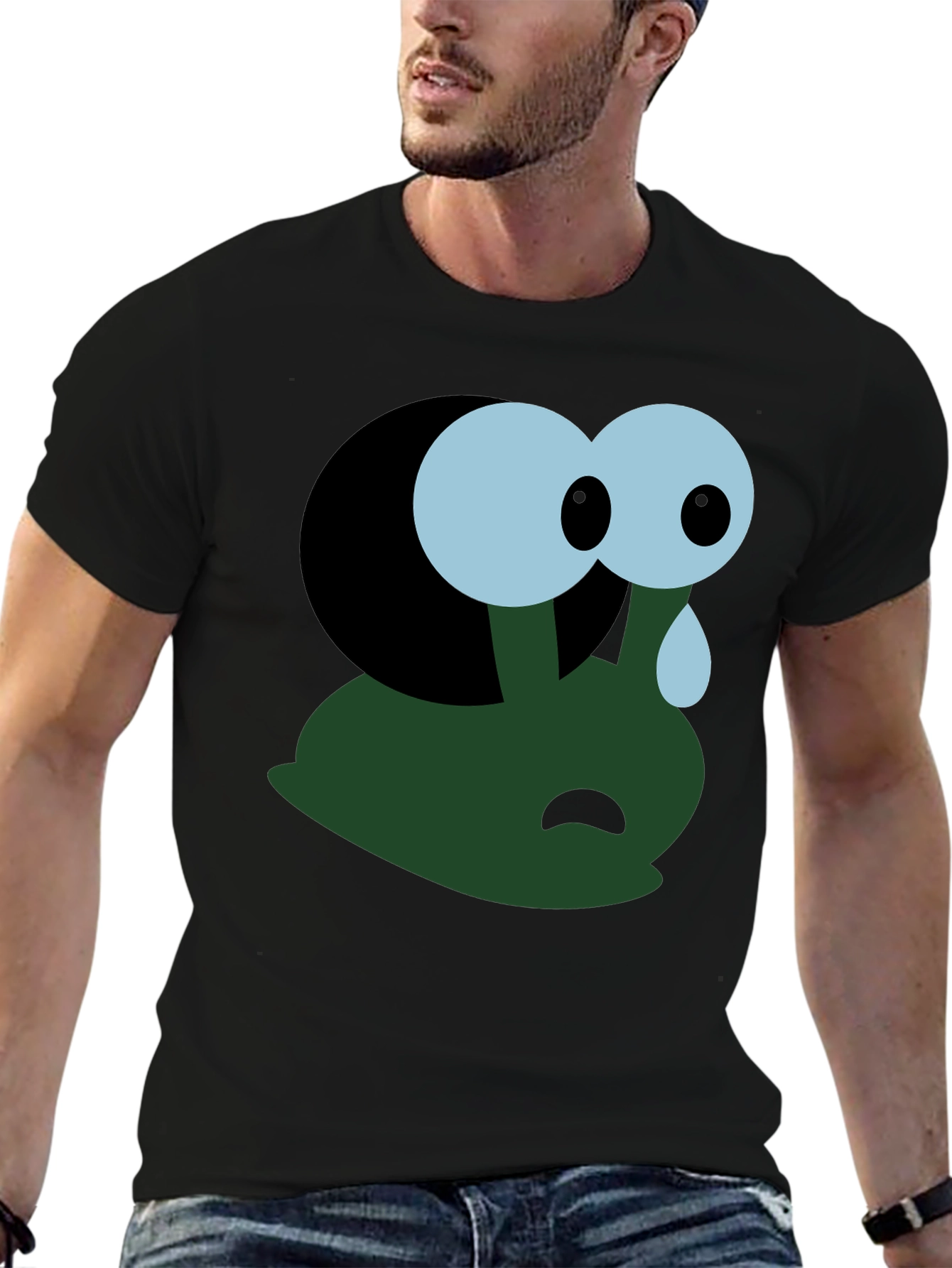Black Sad Cartoon Character T-Shirt - Black view 6