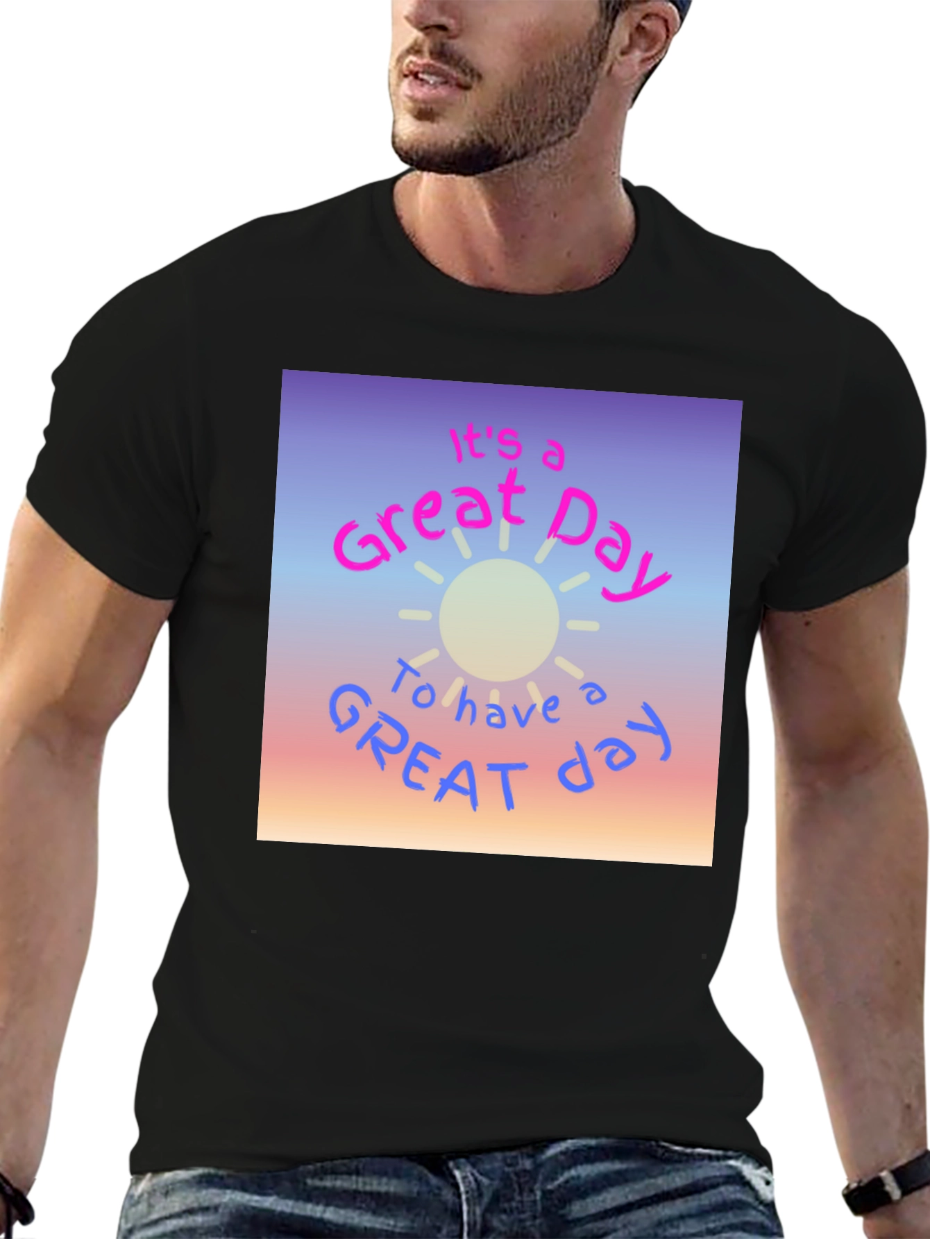 Black Great Day Graphic T-Shirt - Trendy Casual Tee view 6