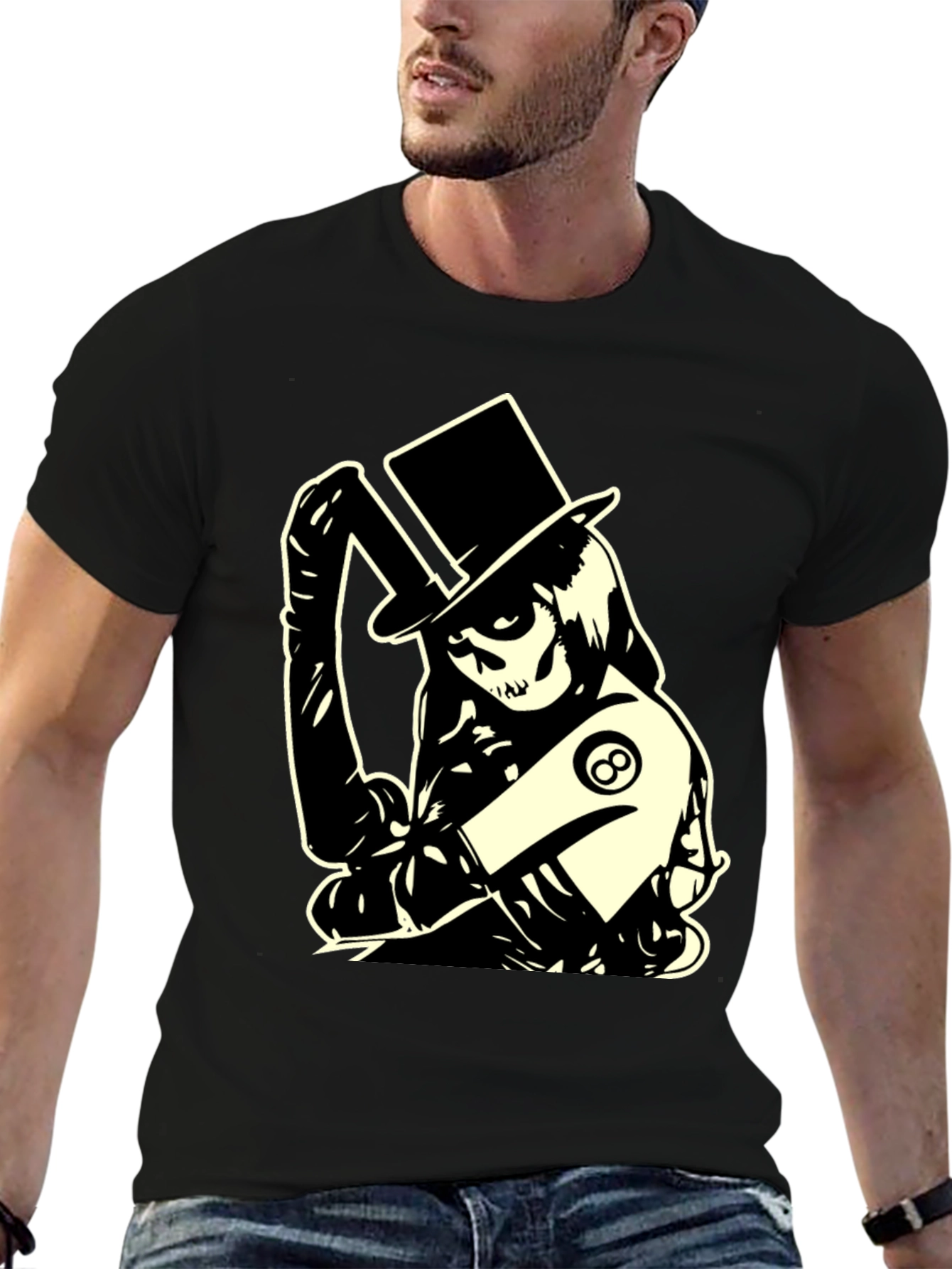 Black Skull Top Hat Graphic T-Shirt - Black view 6