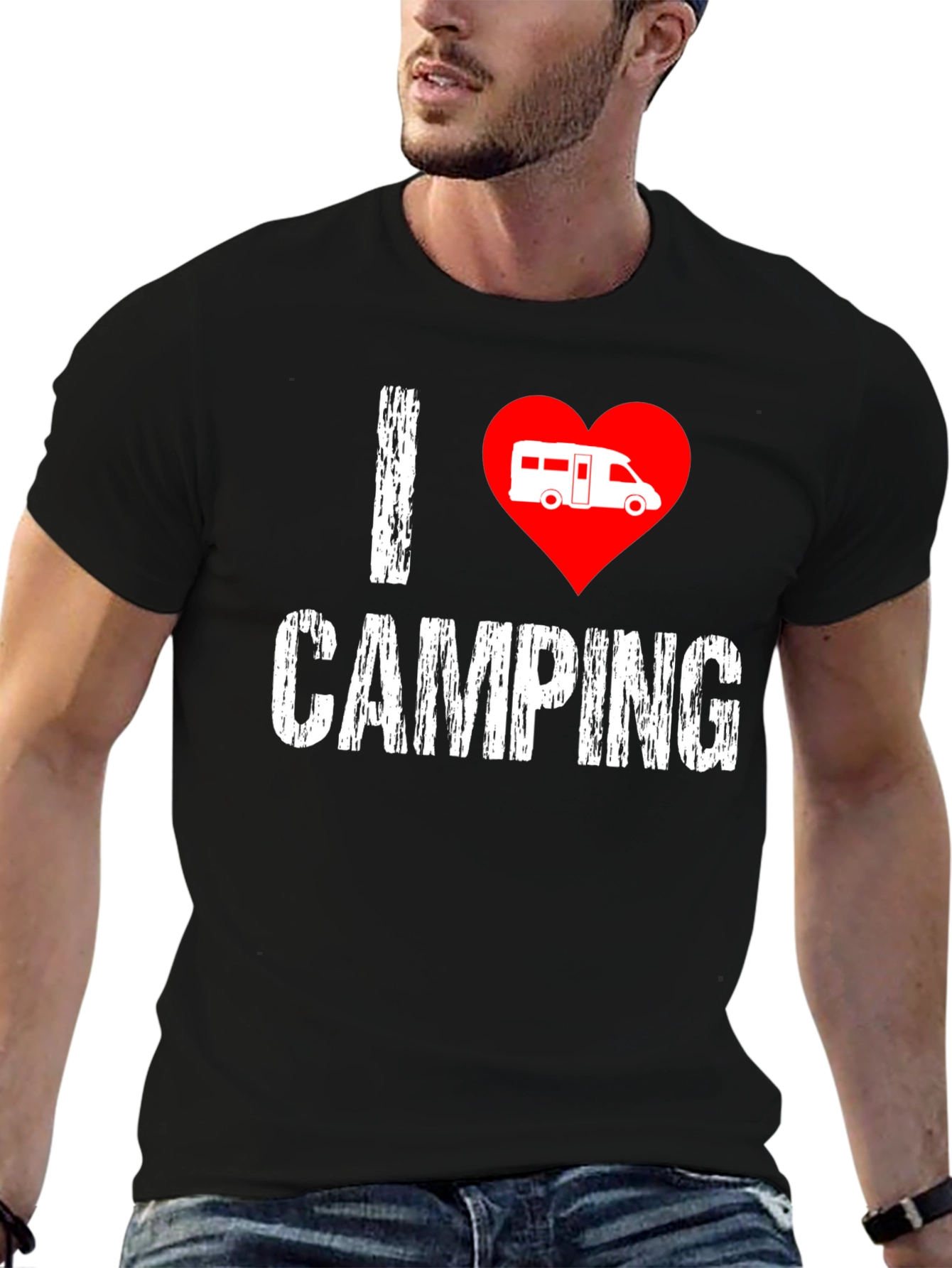 Black I Love Camping T-Shirt - Camper Van Heart view 6