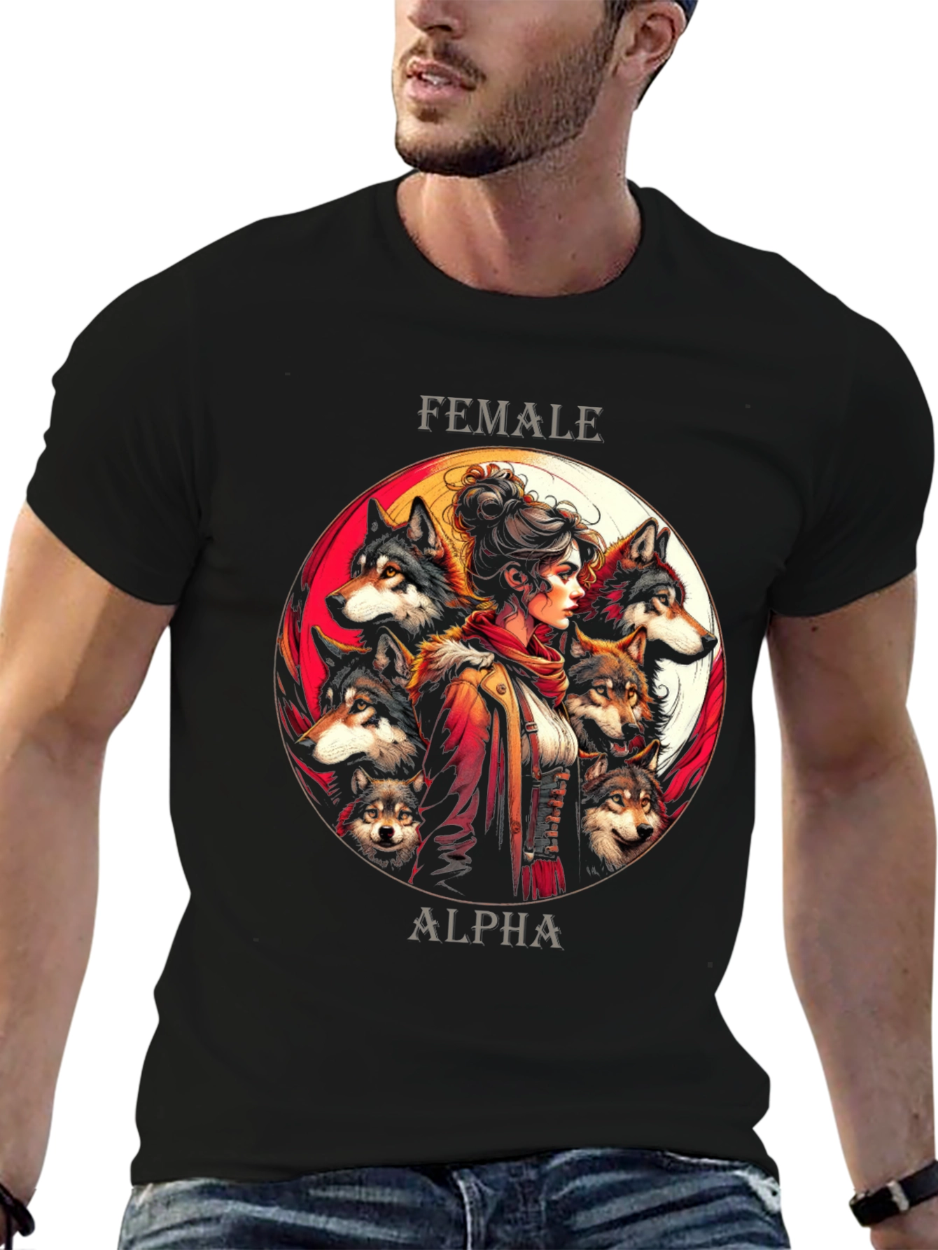 Black Female Alpha Wolf Pack T-Shirt - Graphic Tee view 6