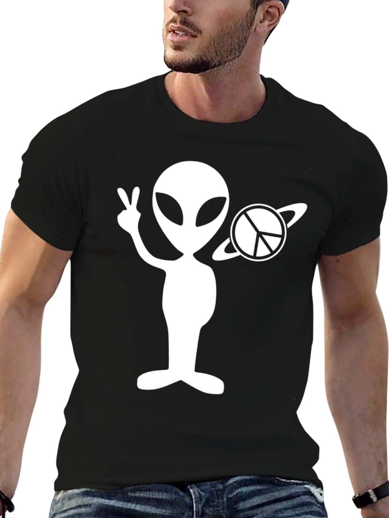 Black Alien Peace Sign T-Shirt view 6