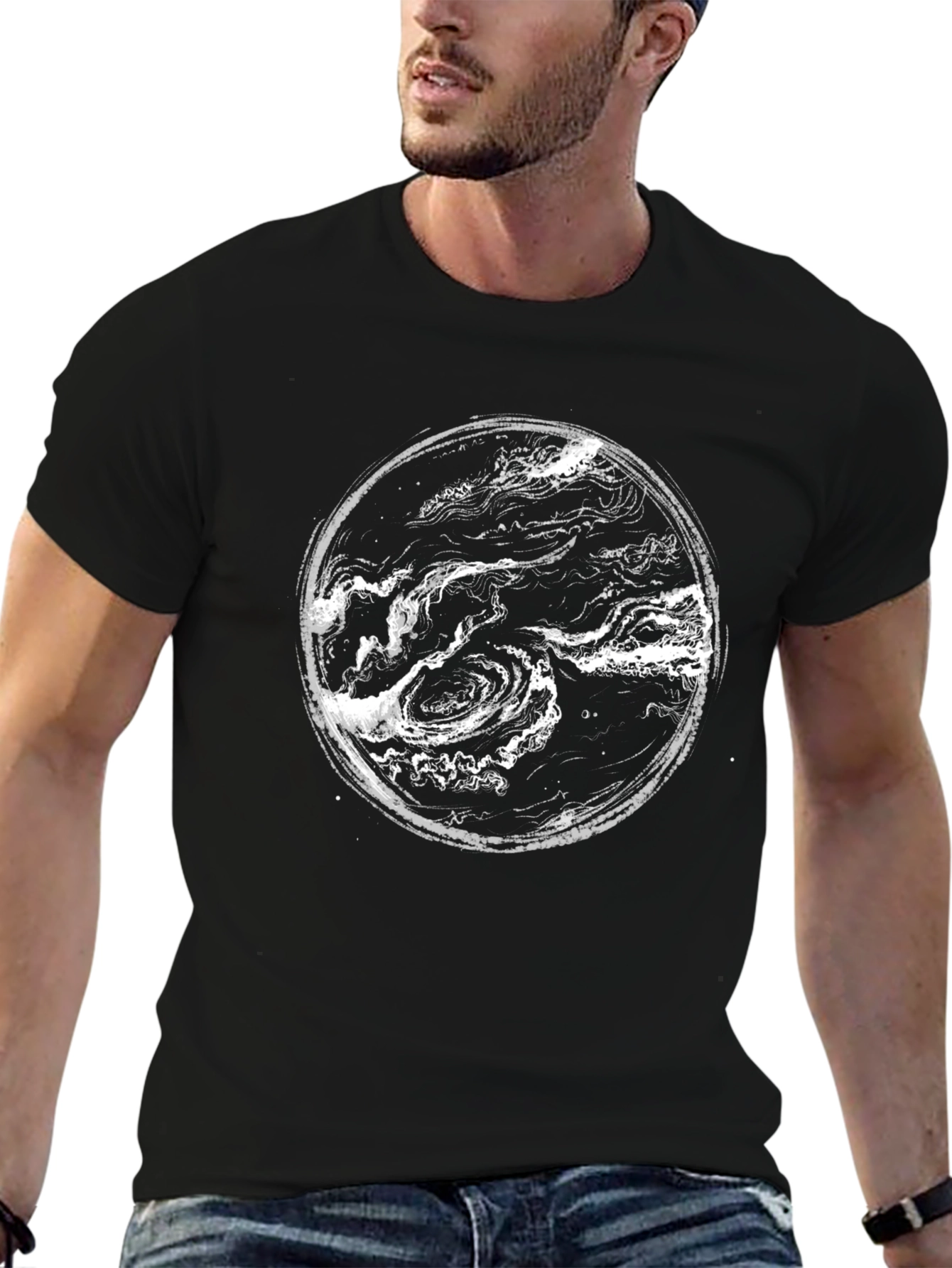 Black Abstract Swirl Graphic Print Black T-Shirt view 6