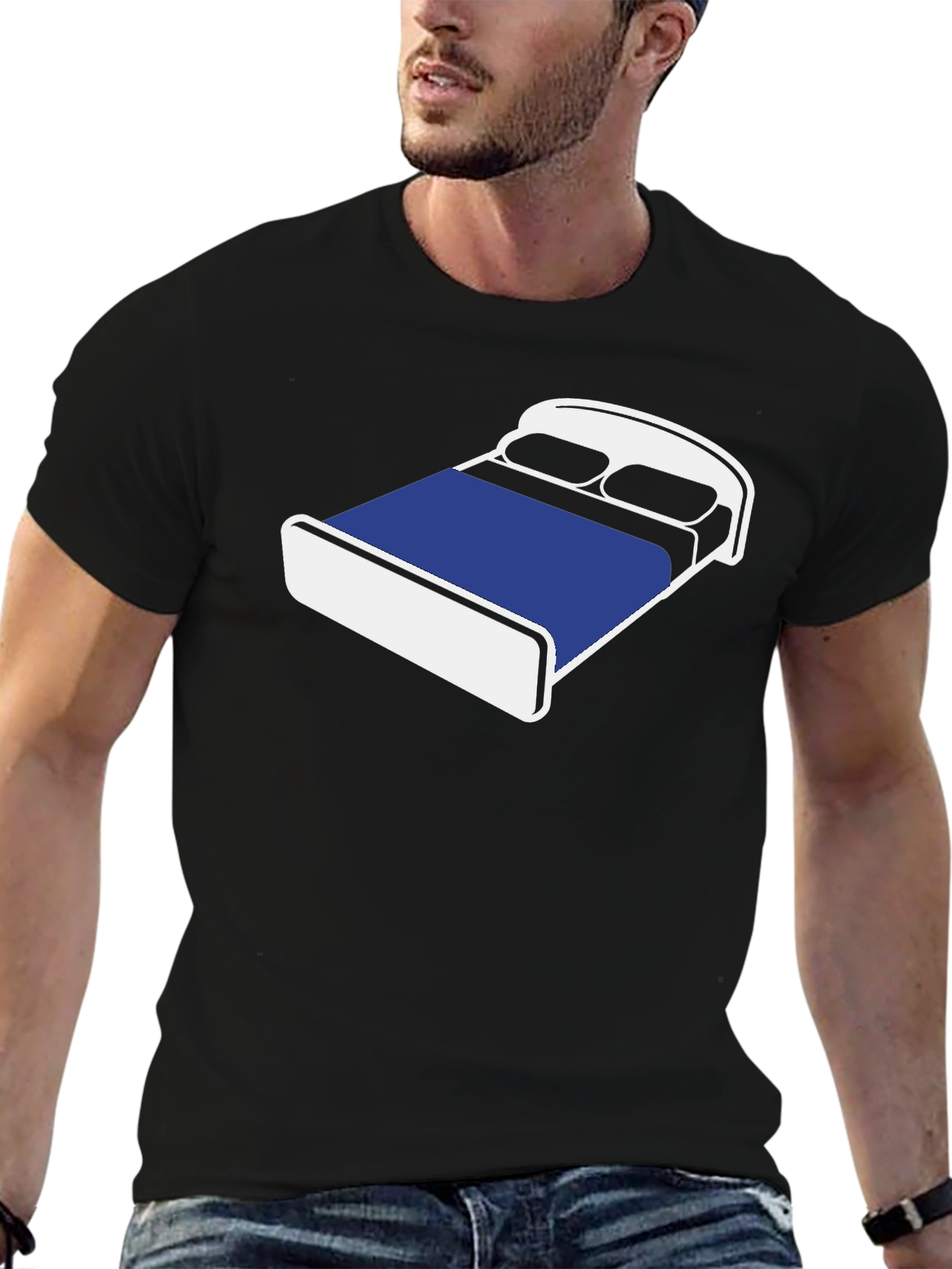 Black Novelty Bed Graphic T-Shirt - Comfortable Black Tee view 6