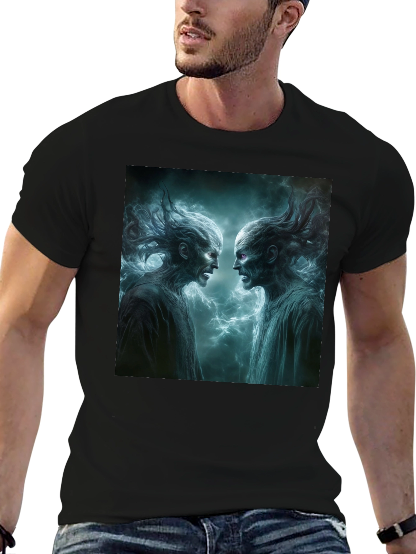 Black Black T-Shirt with Ghostly Spirits Graphic view 6